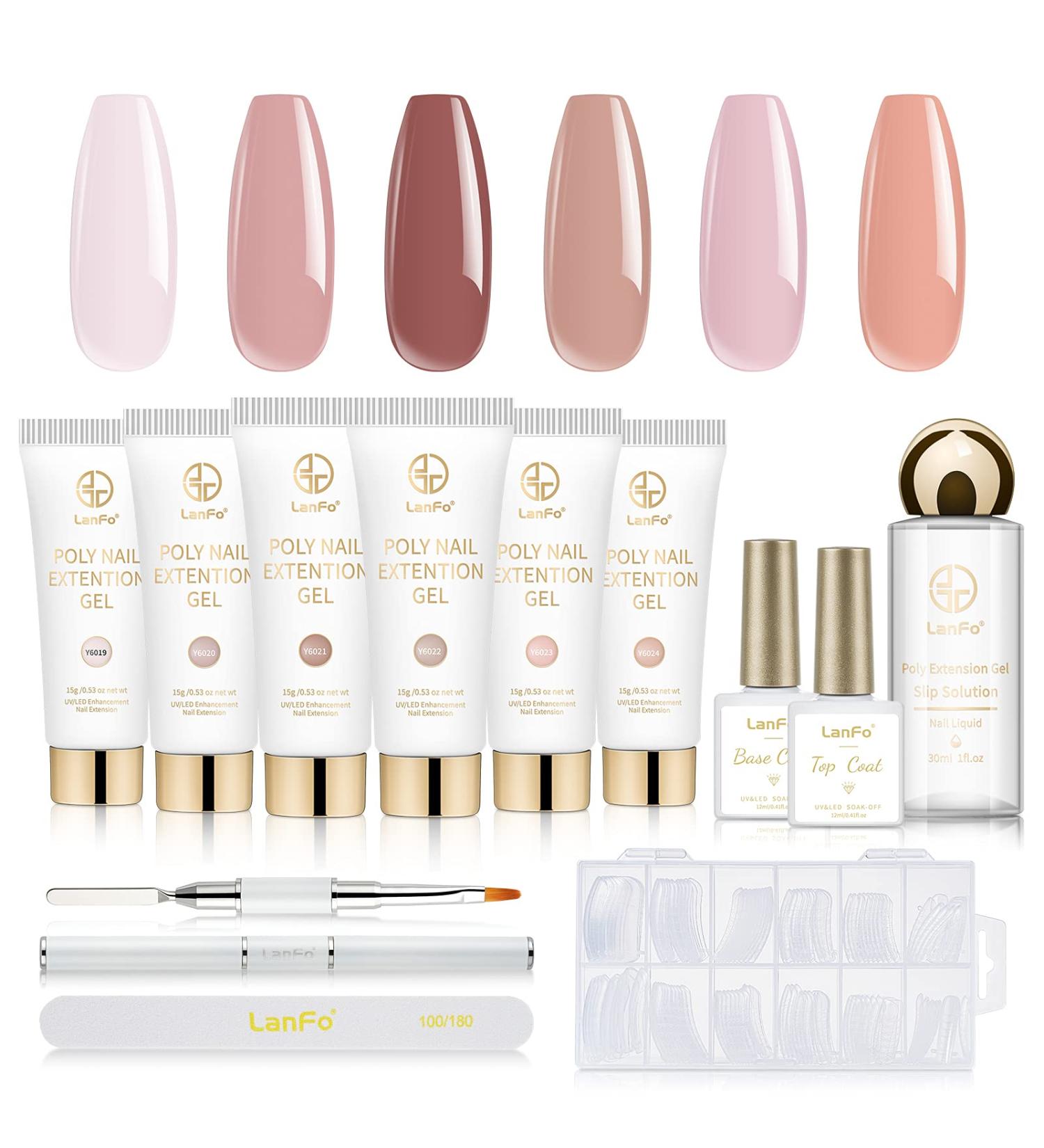 LanFo Poly Extension Gel Nail Kit - 6 Colors Nail Enhancement Builder Set with Slip Solution - Professional Acrylic Gel Set for Nail Art Beginners - Pink - Buy Online on GoSupps.com