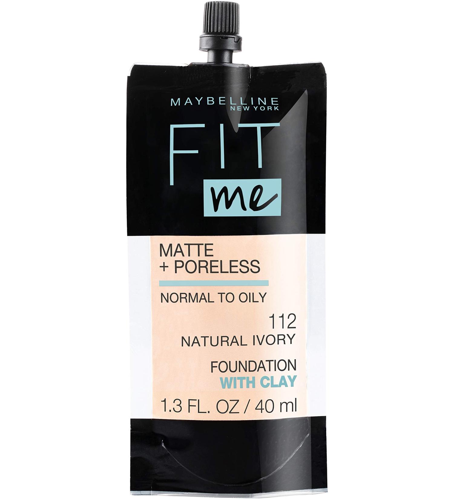 Maybelline Fit Me Matte + Poreless Liquid Foundation 112 Natural Ivory - 1.3oz Pouch Format - Buy Online on GoSupps.com