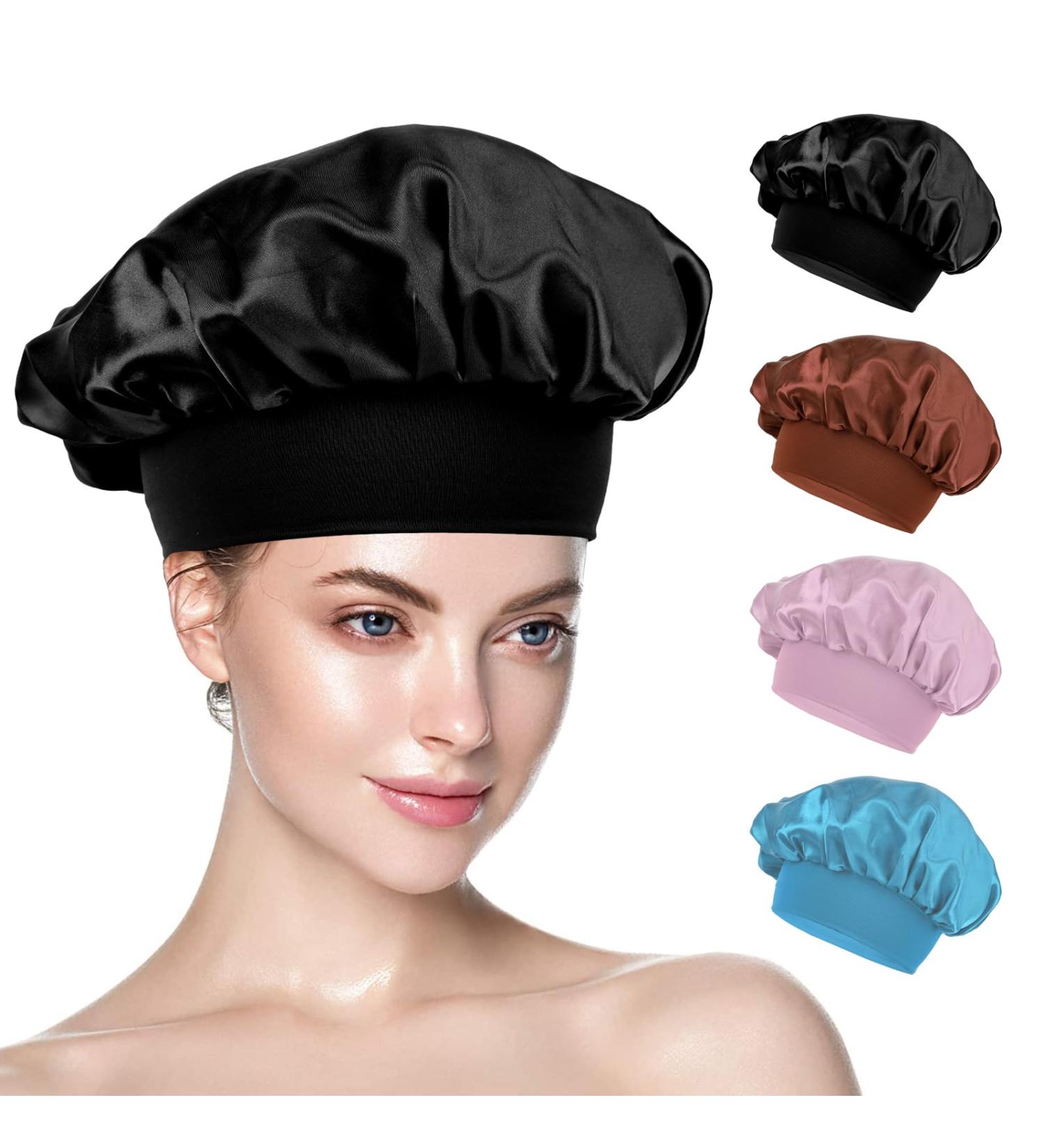 Silk Bonnet Hair Wraps for Sleeping - 2 Pack (Black Brown Pink Light Blue) | Premium Silk Sleeping Caps for Women & Girls - Buy Online on GoSupps.com