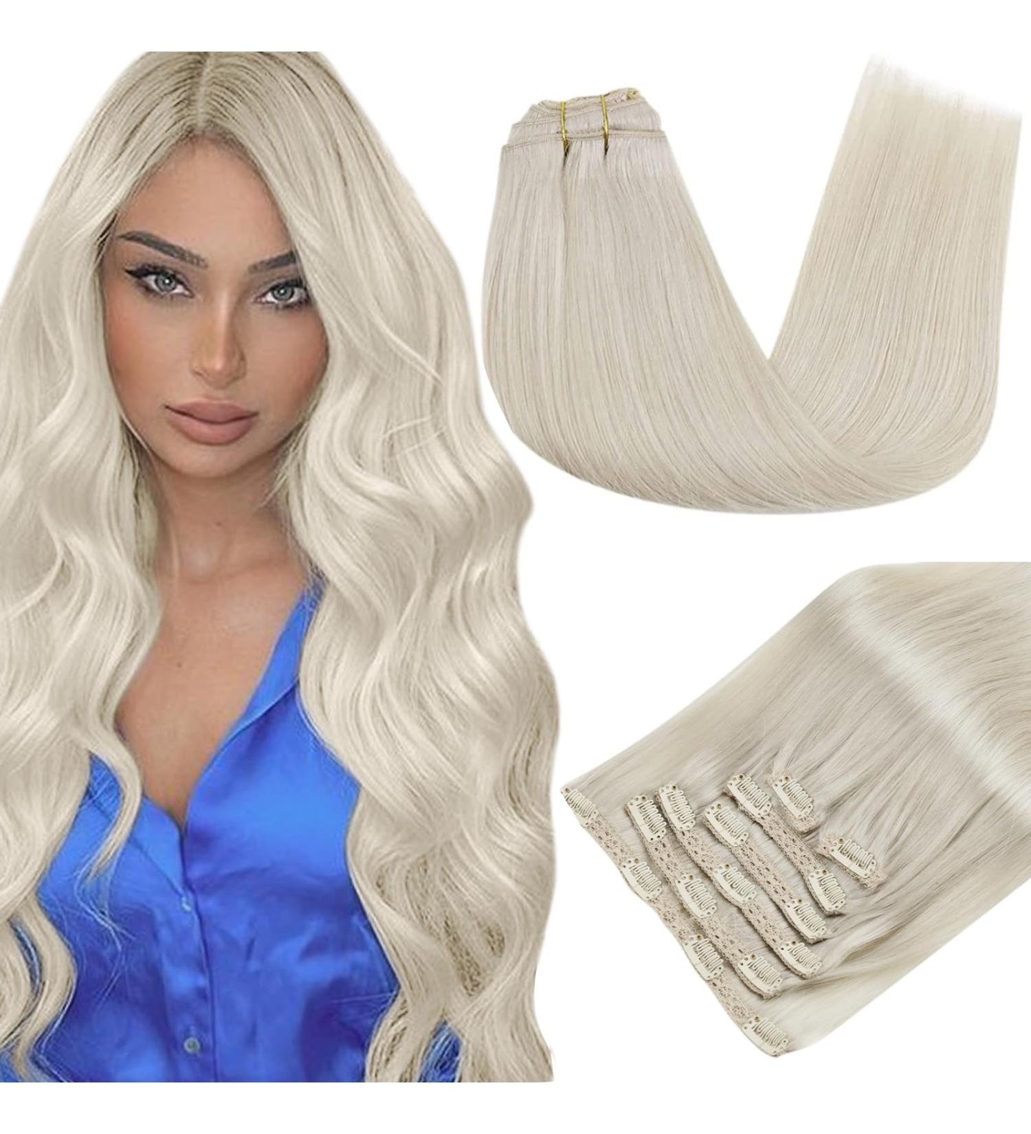 Runature Real Hair Clip-In Extensions - White Blonde Silky 30cm (12 inch) - 80g - 7PCs #800 - Buy Online on GoSupps.com