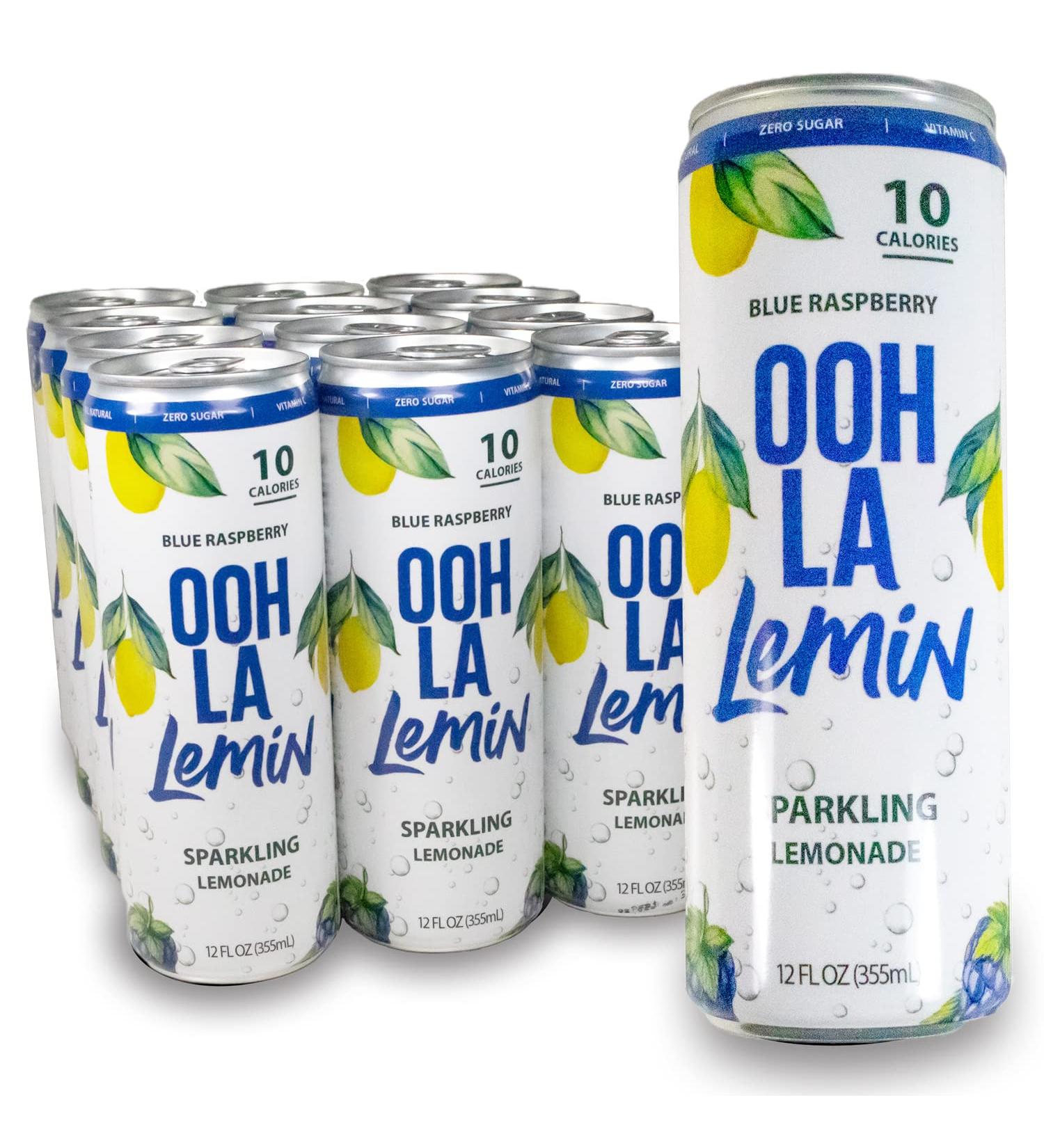 Ooh La Lemin Sparkling Blue Raspberry Lemonade, All Natural, 10 Calorie, Vitamin C, 12 fl oz, 12 pack