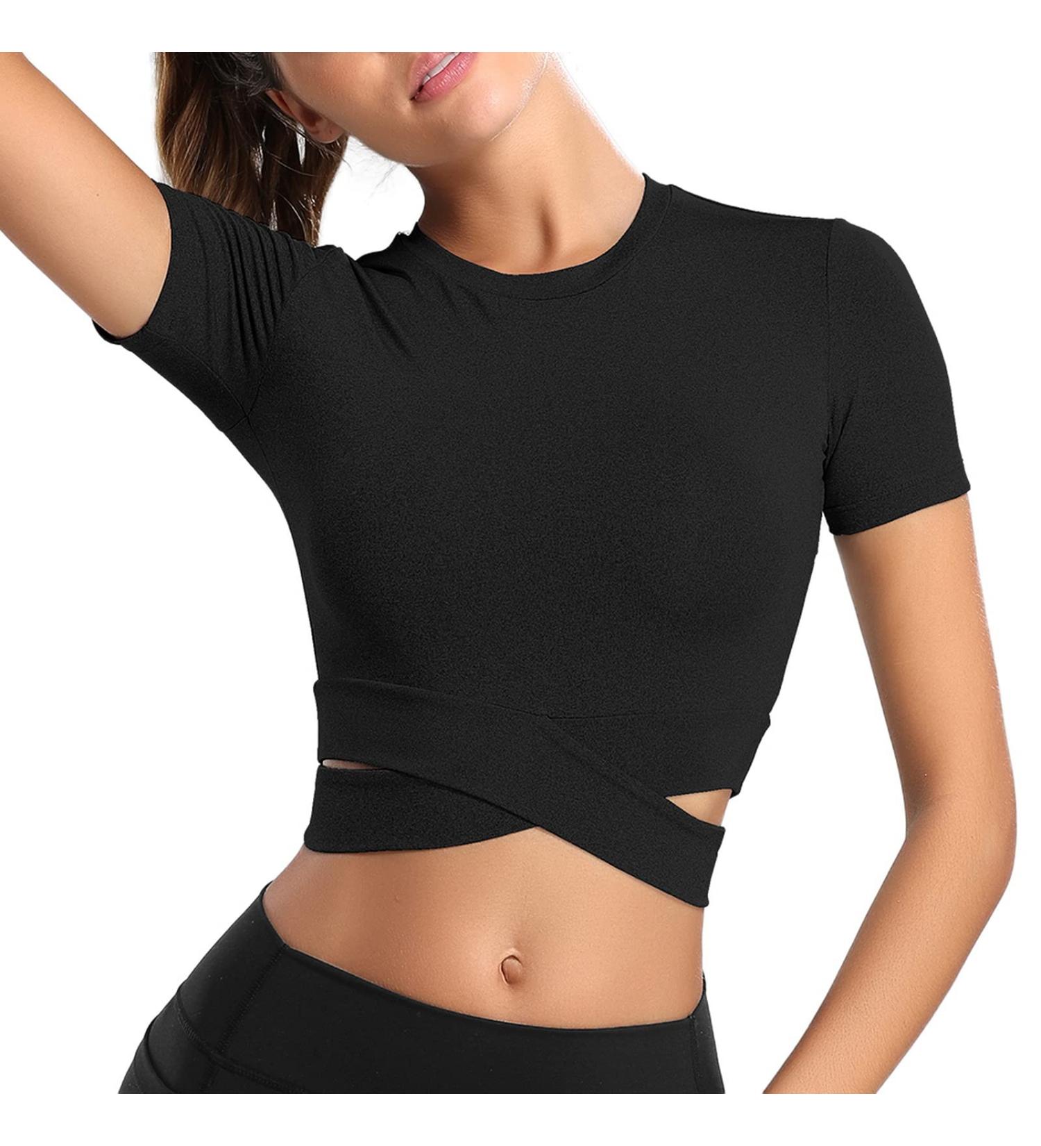 Shop Muyogrt Women's Fitness Crop Top | Breathable Yoga & Running Shirt - Sexy Lightweight Sports Top in Black - Buy Online on GoSupps.com
