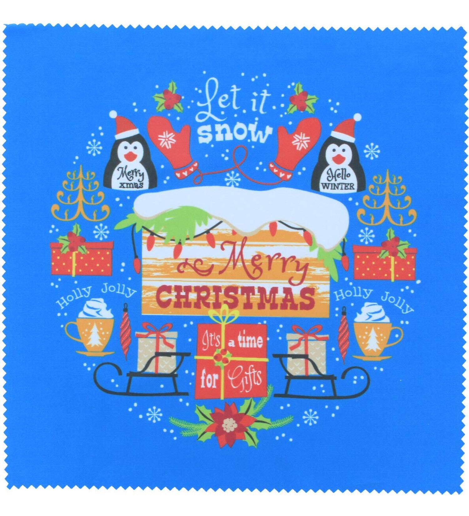 Microfibre cloth LET IT SNOW 20x20cm | Microfibre glasses cleaning cloth for Christmas