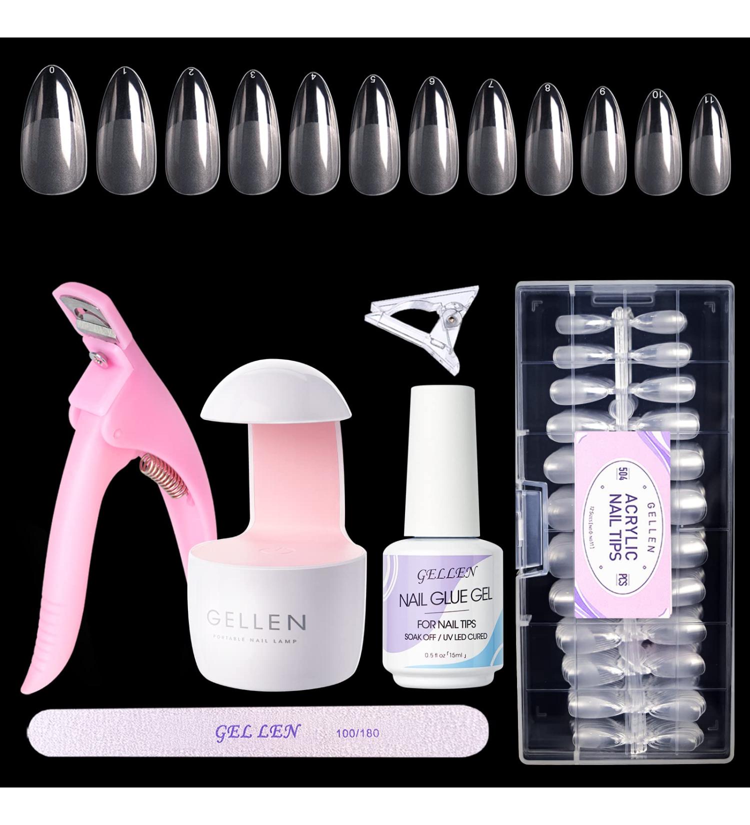 Gellen Nail Tips And Glue Gel Kit - 504Pcs Almond Clear Fake Nails, UV LED Nail Lamp, 3 In 1 Nail Glue - DIY Nail Extension Starter Kit for Women - Buy Online on GoSupps.com