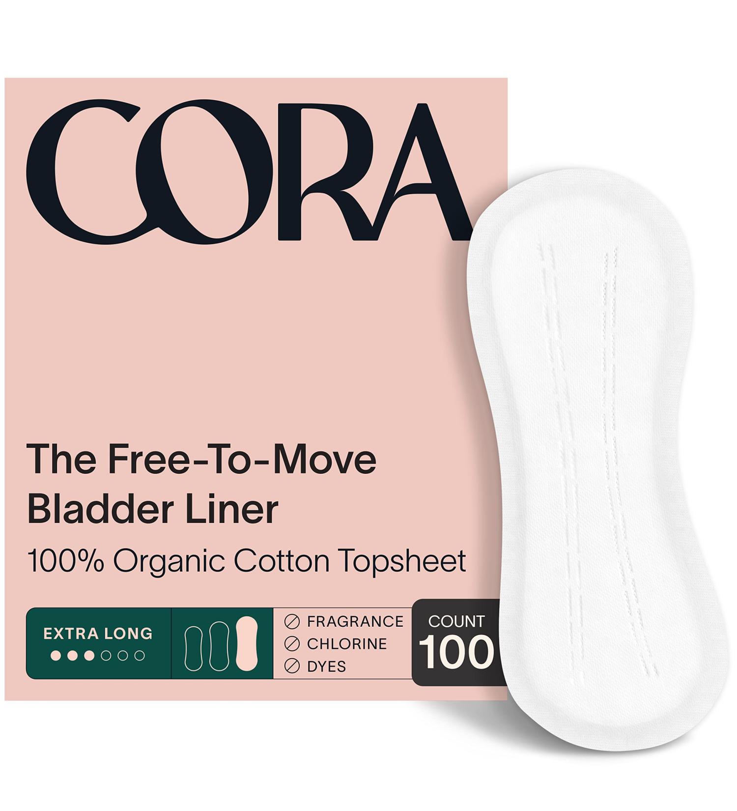 Cora Organic Ultra Thin Bladder Liners - 100 Count | For Incontinence & Postpartum | Breathable Cotton | Extra Long Panty Liners - Buy Online on GoSupps.com
