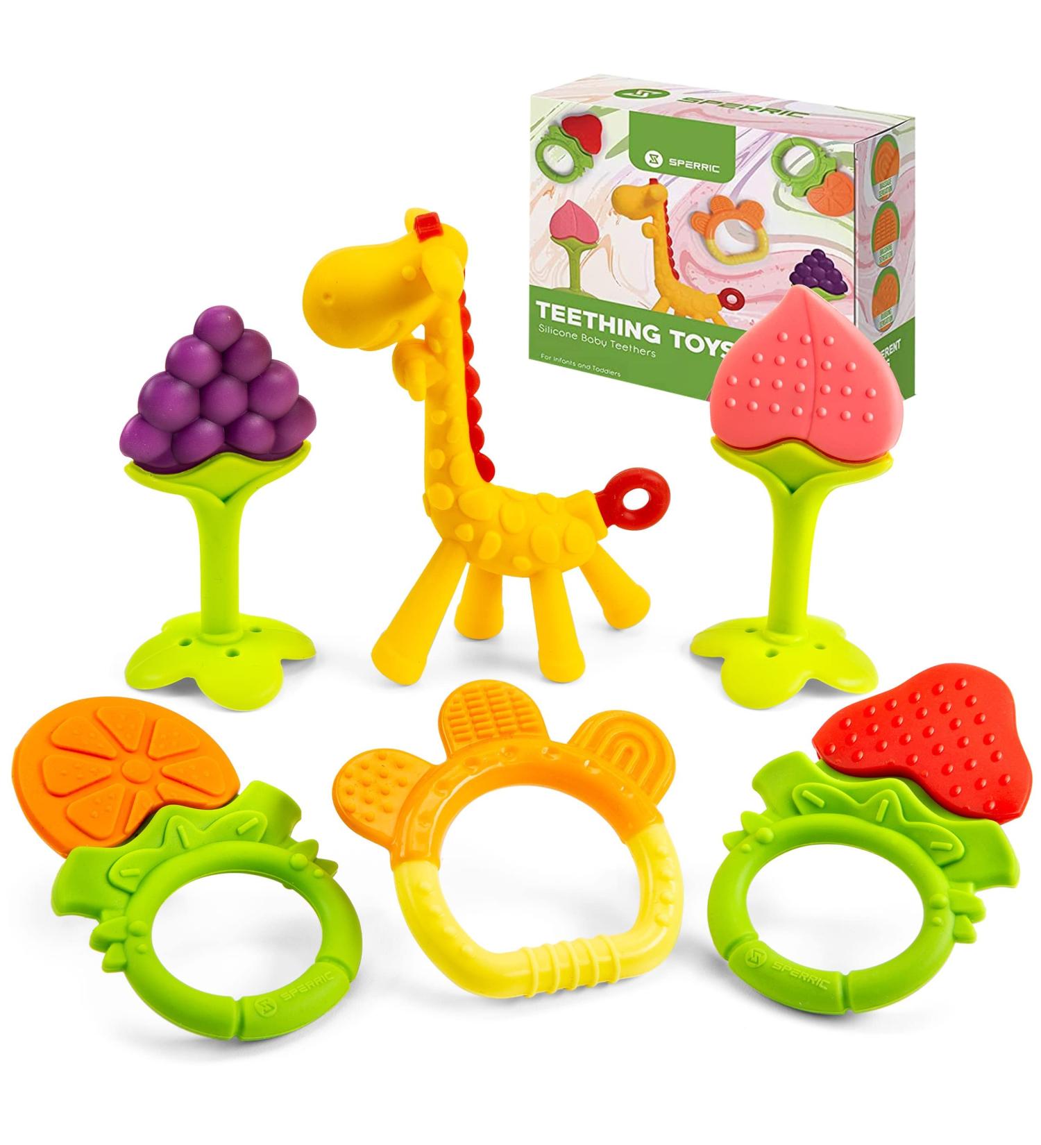 6-Pack Baby Teething Toys | Freezer Safe Silicone Teethers for Newborns and Toddlers | Soothes Gums | Perfect Baby Gift - Buy Online on GoSupps.com