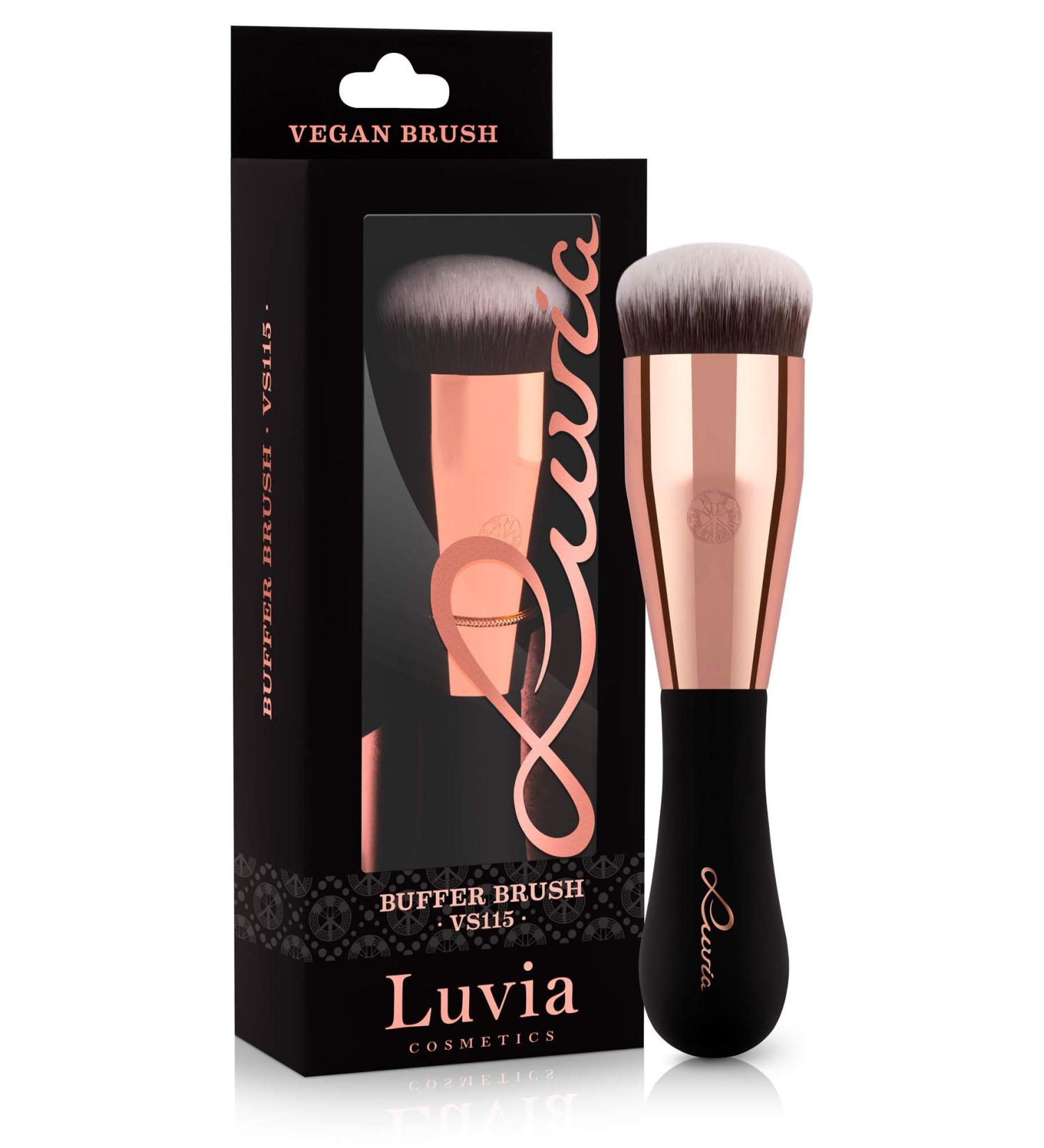 Luvia Kabuki Foundation Makeup Brush - Vegan Black/Rose Gold VS115 Buffer Brush for Flawless Application | Buy Vegan Cosmetics Online - Buy Online on GoSupps.com