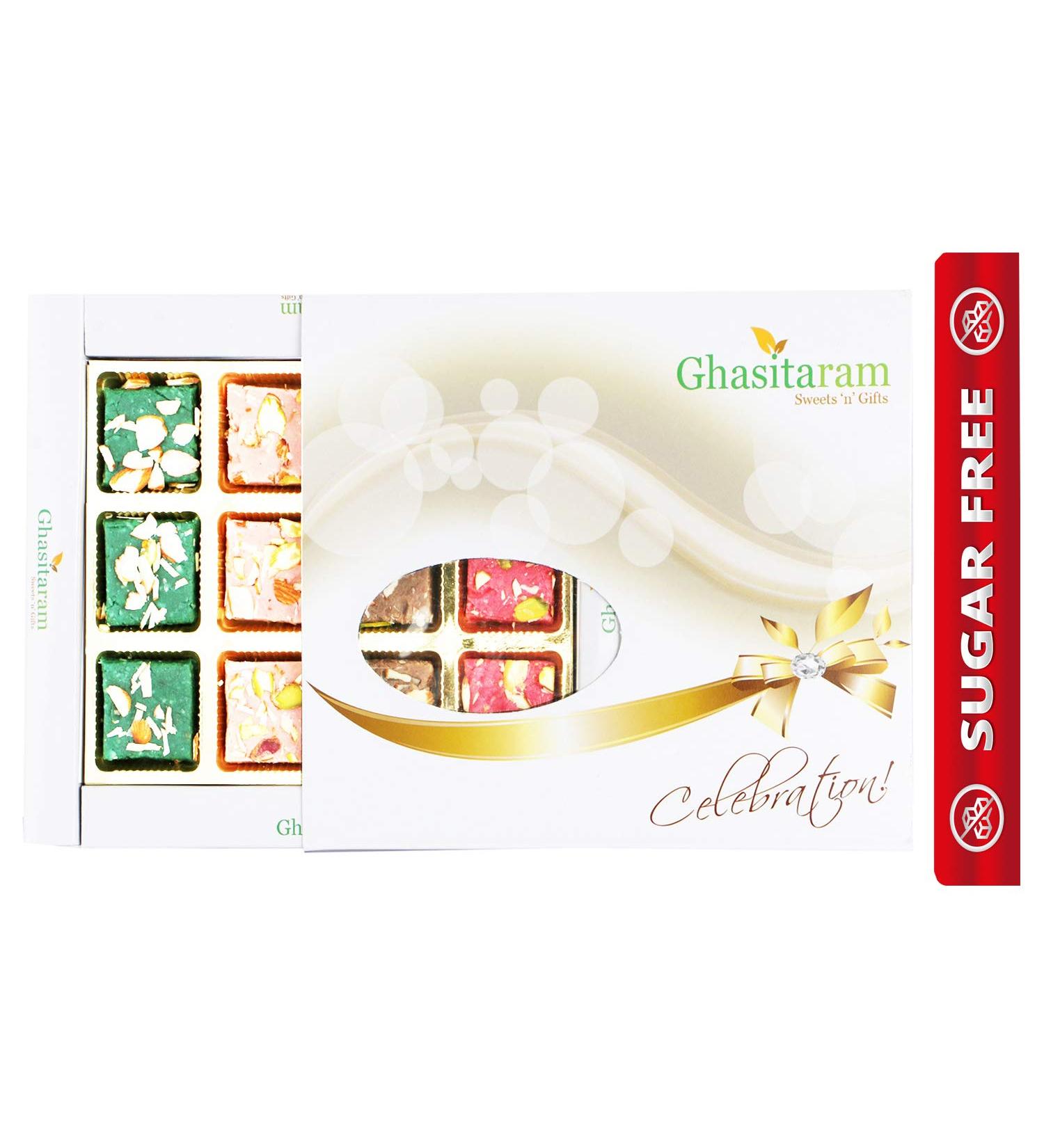 Ghasitaram Gifts Indian Sweets - Sweets Sugarfree Exotic Assorted Kaju Squares Box-300 Gms - Buy Online on GoSupps.com