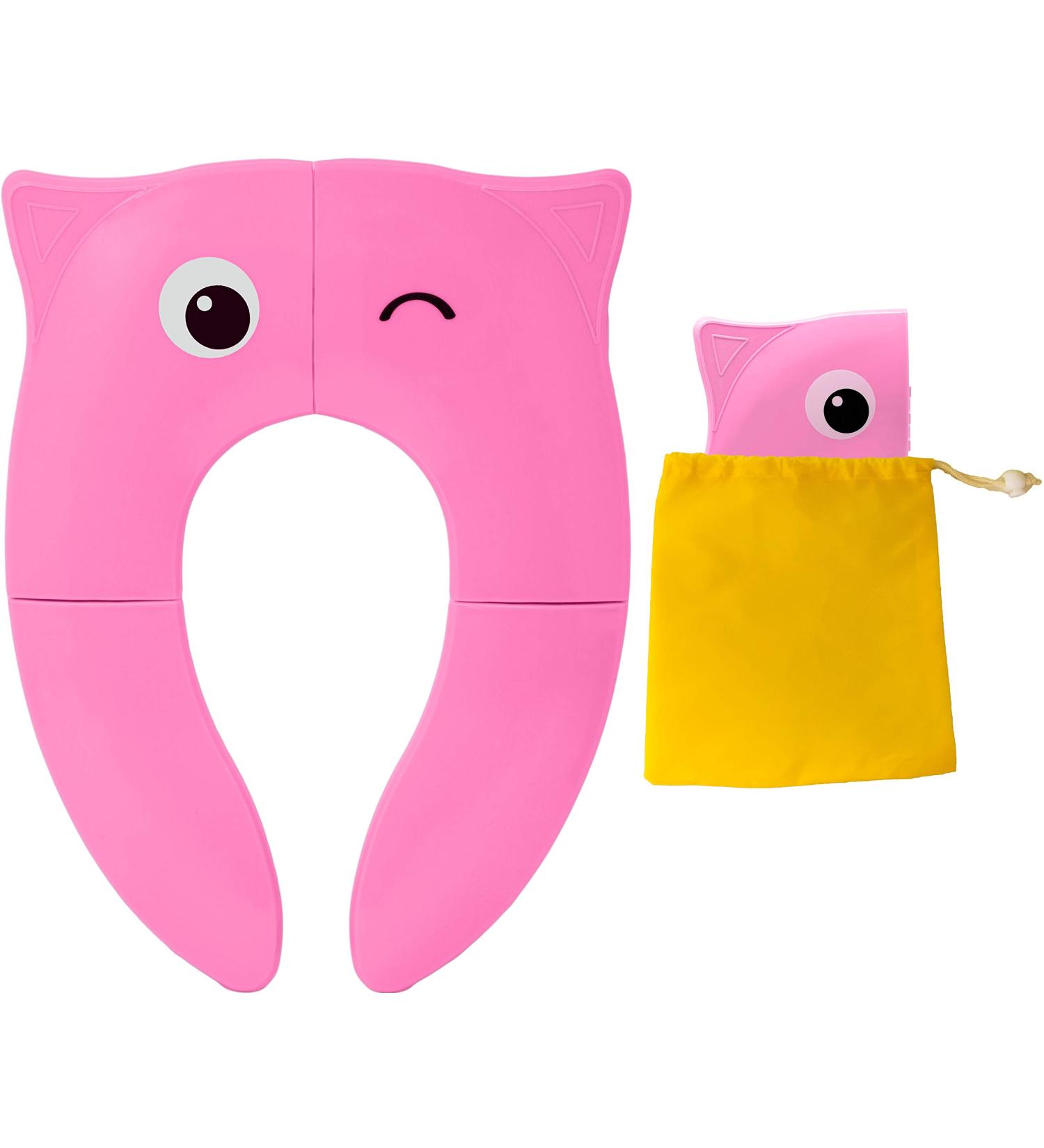 Pokanic Travel Potty Training Seat Cover with Non-Slip Silicone Pads and Carry Bag - Pink | Portable, Reusable Toilet Seat for Kids and Toddlers - Buy Online on GoSupps.com