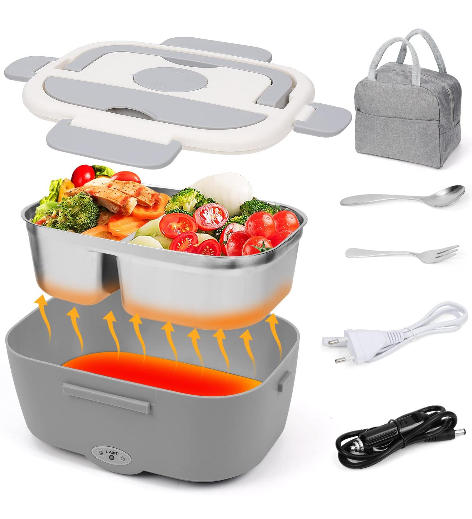 Buy Glovios 1.5L Electric Lunch Box - 3-in-1 Food Warmer (12V/24V/220V) | Portable Insulated Heating Bento Box with Bag & Utensils - Gray - Buy Online on GoSupps.com