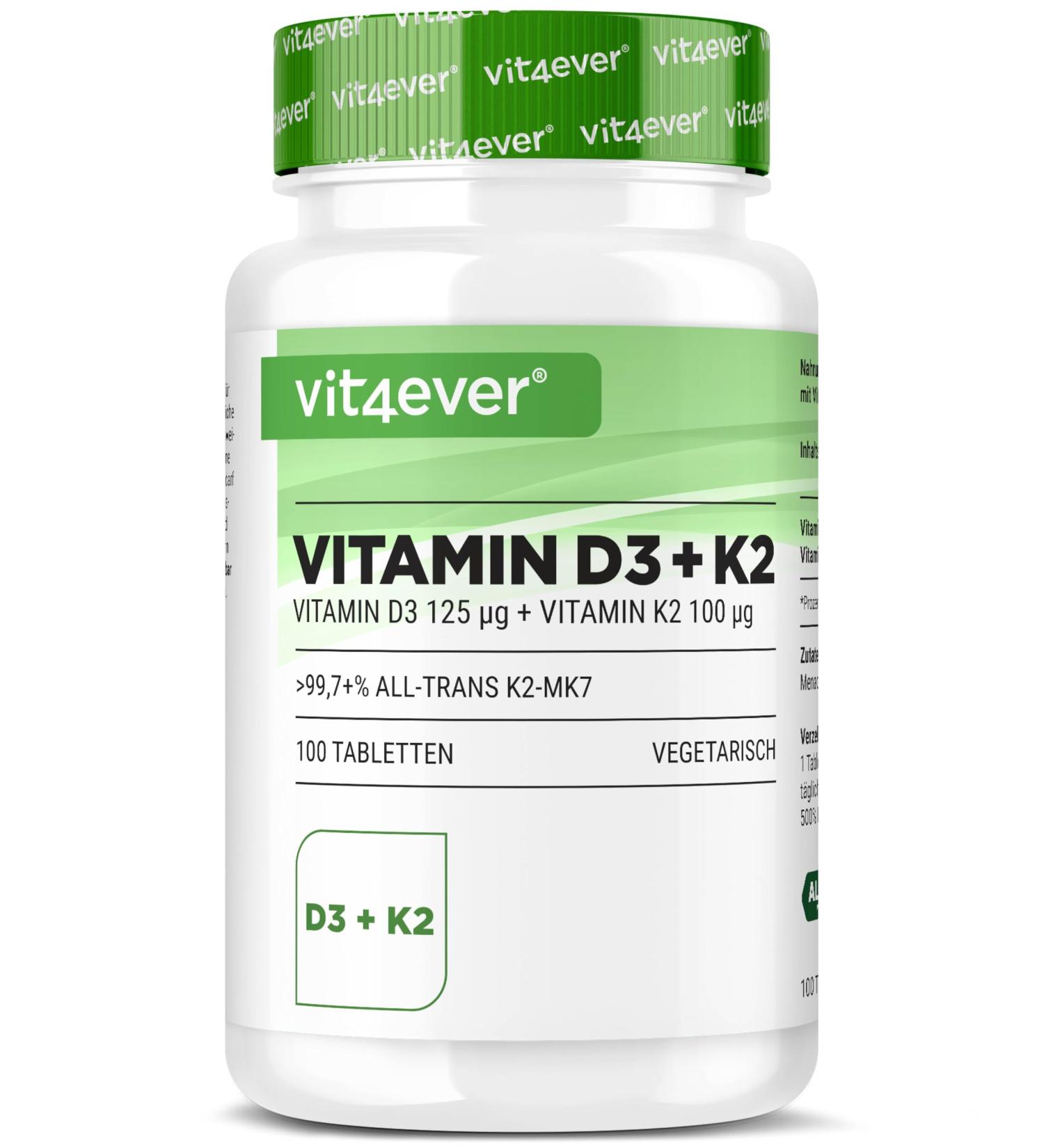 Vitamin D3 + K2 Depot - 100 tablets with 5000 E.I. + Vitamin K2 200 mcg per one tablet - 99.7+% All-Trans (K2VITAL by Kappa) - High dosed - Buy Online on GoSupps.com