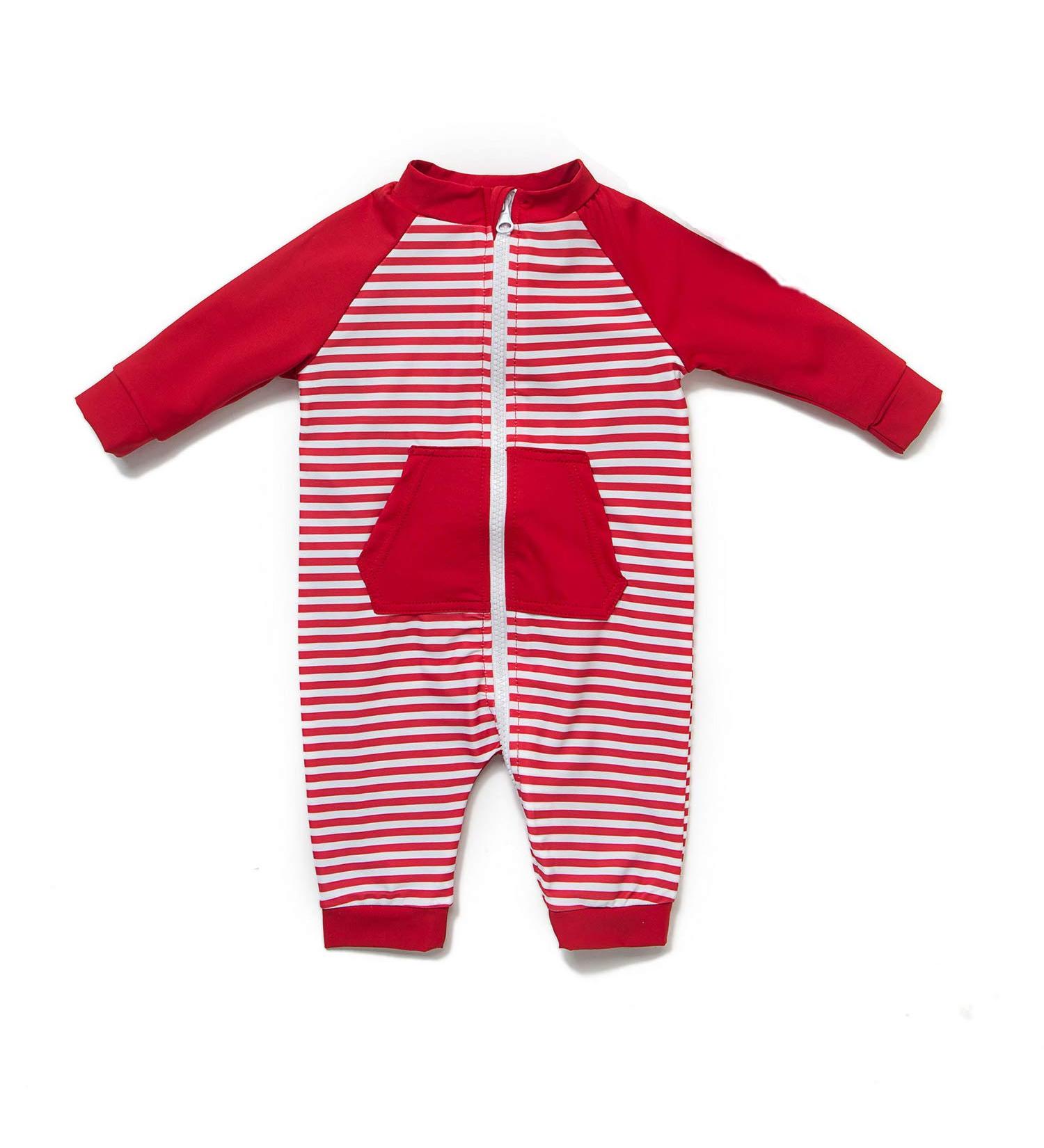 BONVERANO Baby Girls Swimsuit with UPF 50+ Sun Protection | Red Stripe | 6-9 Months - Buy Online on GoSupps.com