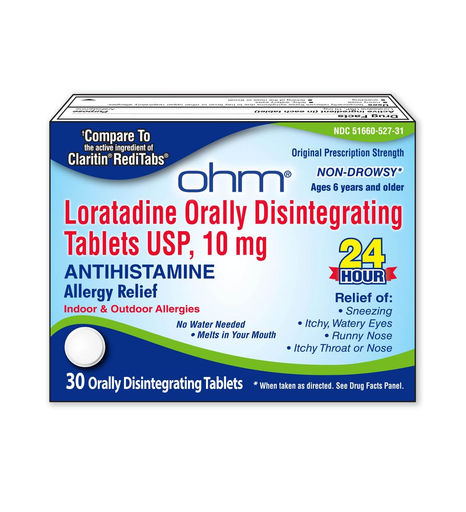 Ohm Loratadine 10 mg Allergy Medicine - Non Drowsy All Day Allergy Relief 24 Hour Antihistamine Orally Disintegrating Tablets Effective Relief for Ages 6 and up - 30 Count
