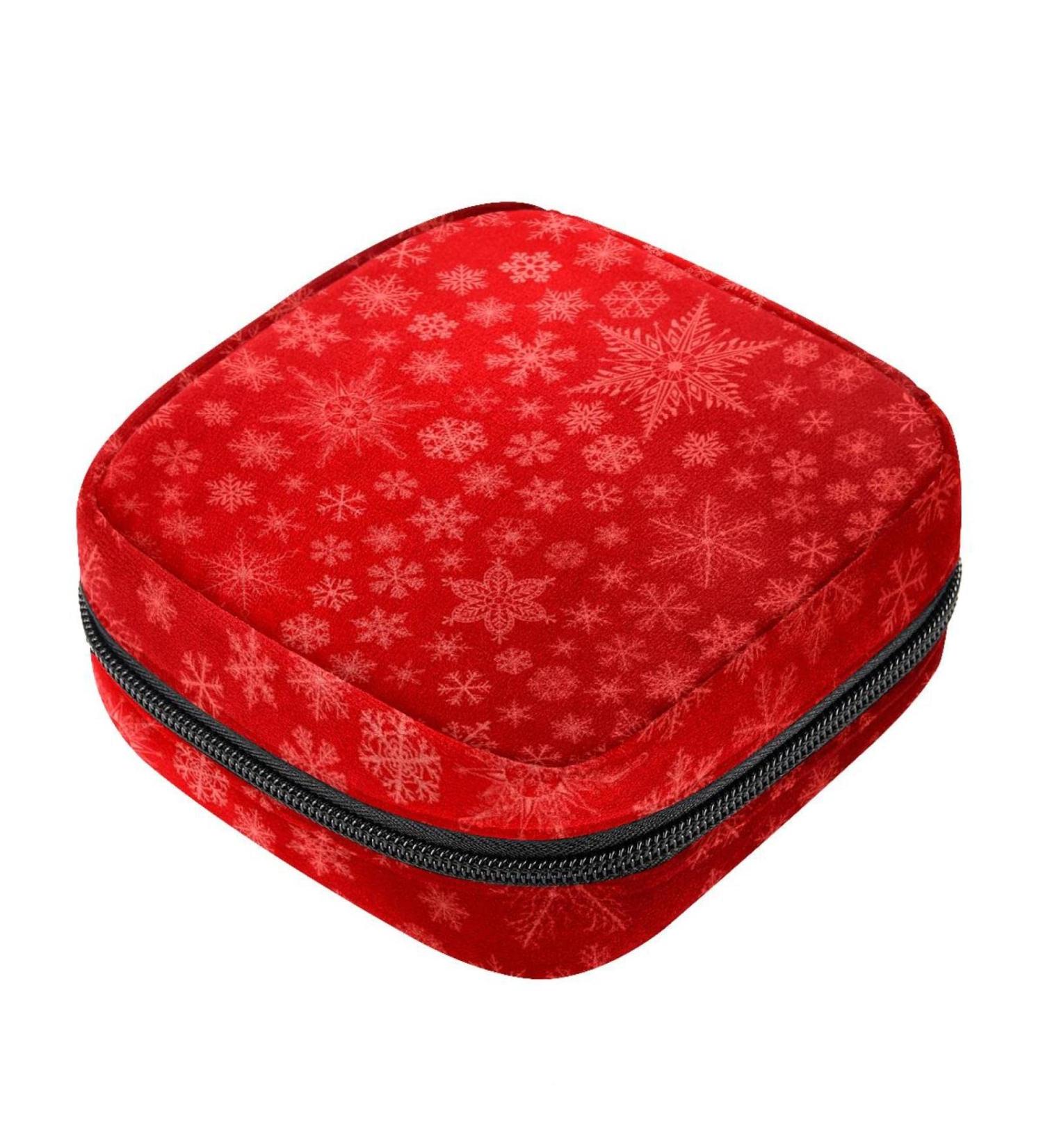 Women s Travel Makeup & Menstrual Cup Organizer Bag - Large Capacity Red Christmas Snowflakes - Buy Online on GoSupps.com