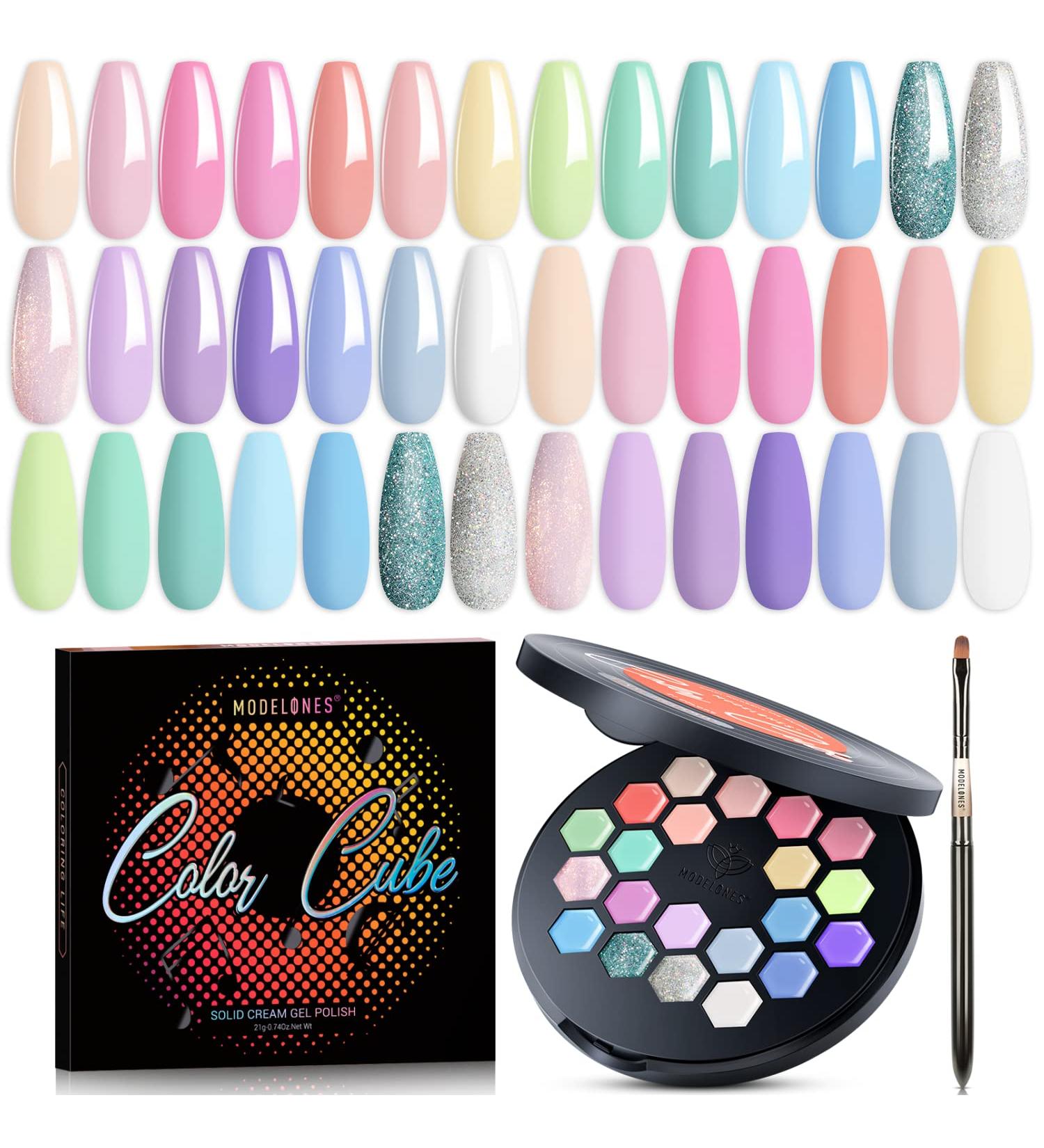 Modelones 21 Colors Gel Nail Polish Set - Spring/Summer Pastel, Solid, Glitter, Pudding Gel - Mother's Day Gift with Nail Art Brush - Buy Online on GoSupps.com