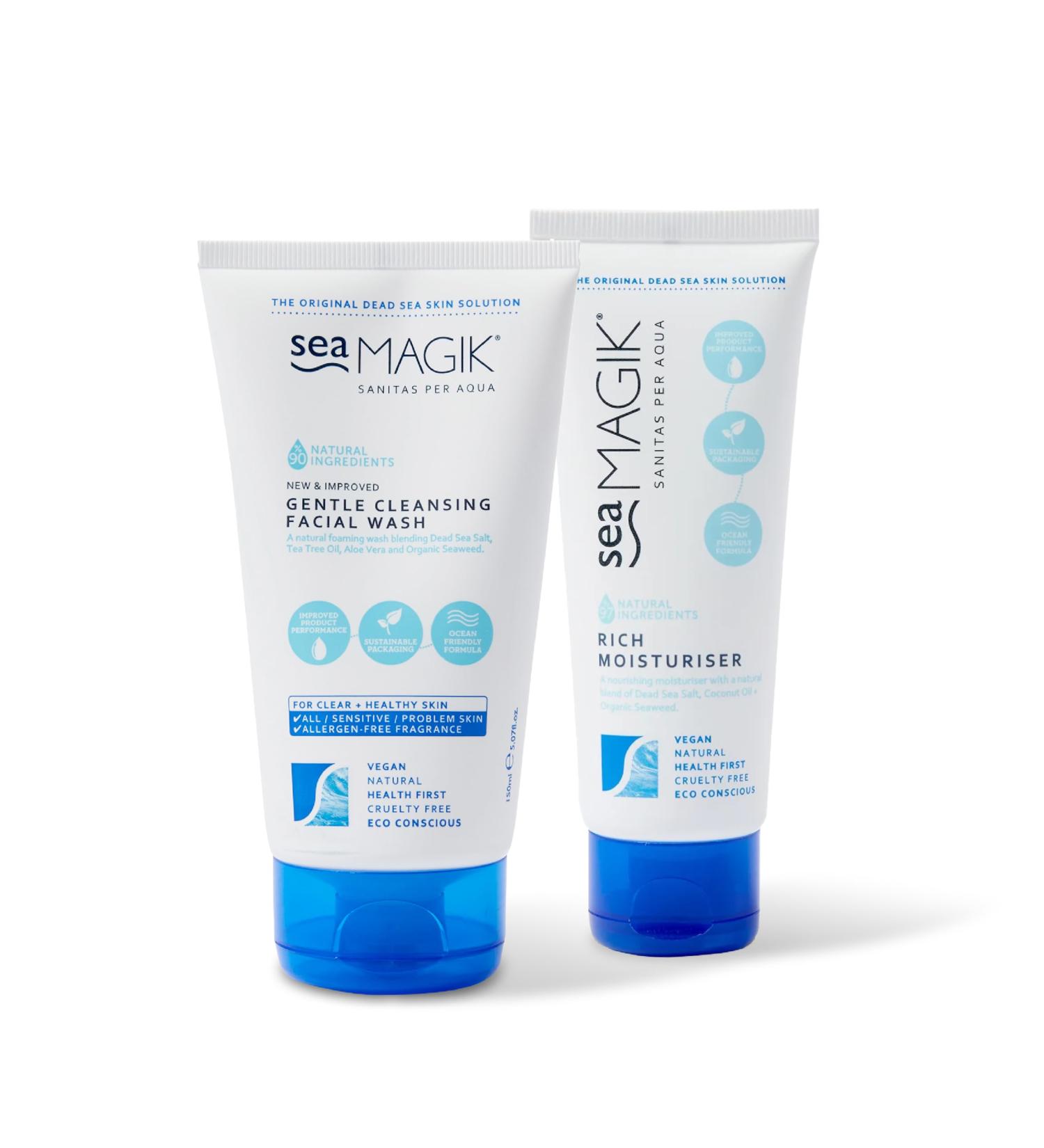Sea Magik - Face Wash and Lotion for Dry Sensitive and Oily Skin Allergen-free Fragrance Daily Hydrating Treatment Removes Impurities Vegan Cruelty Free (150ml + 75ml) Skincare Routine - Buy Online on GoSupps.com