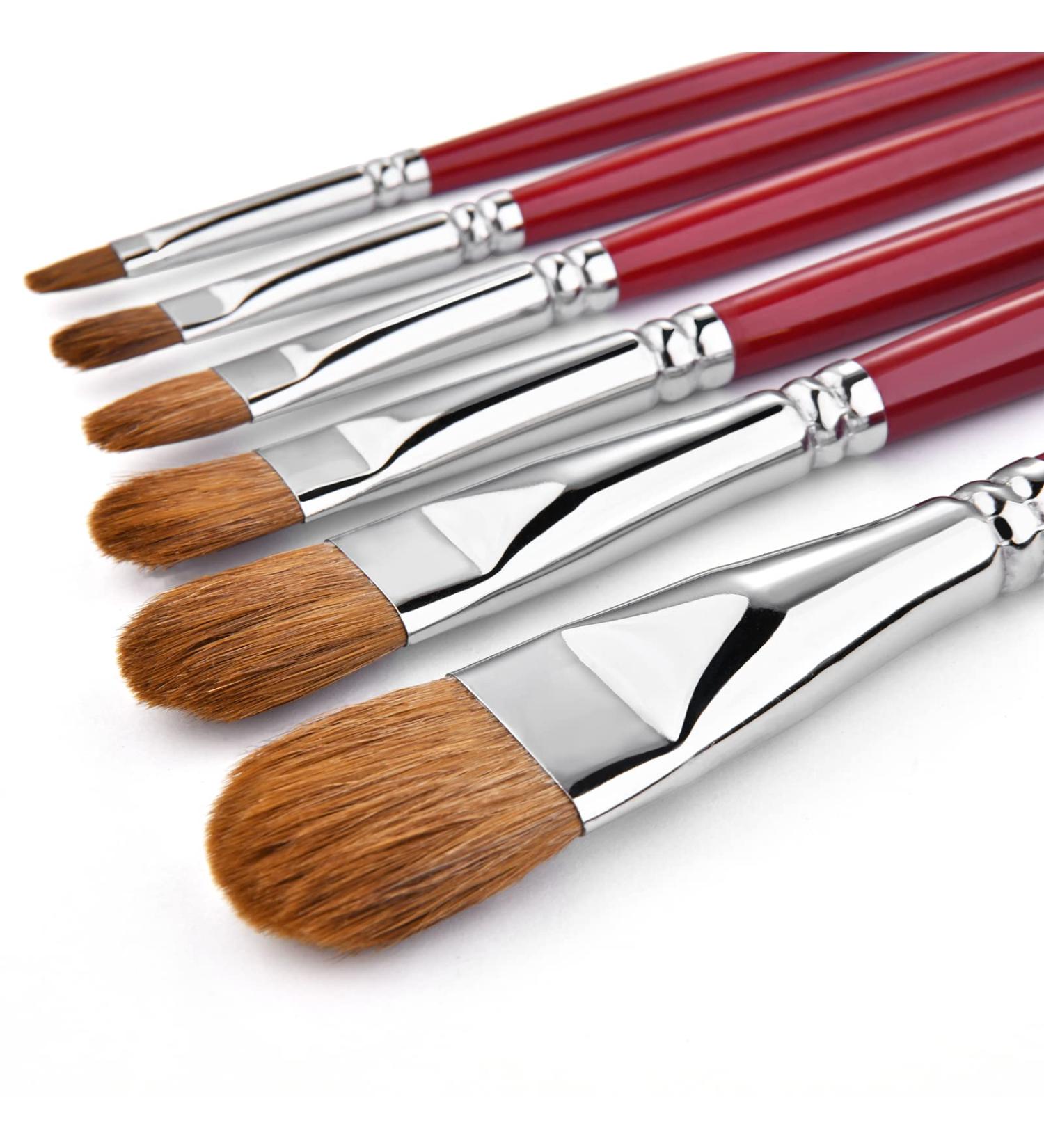 Red Weasel Sable Hair Artist Brushes Filbert Brush Set - 6Pcs for Acrylic, Oil, Gouache, Watercolor Painting - Wooden Handle - Buy Online on GoSupps.com