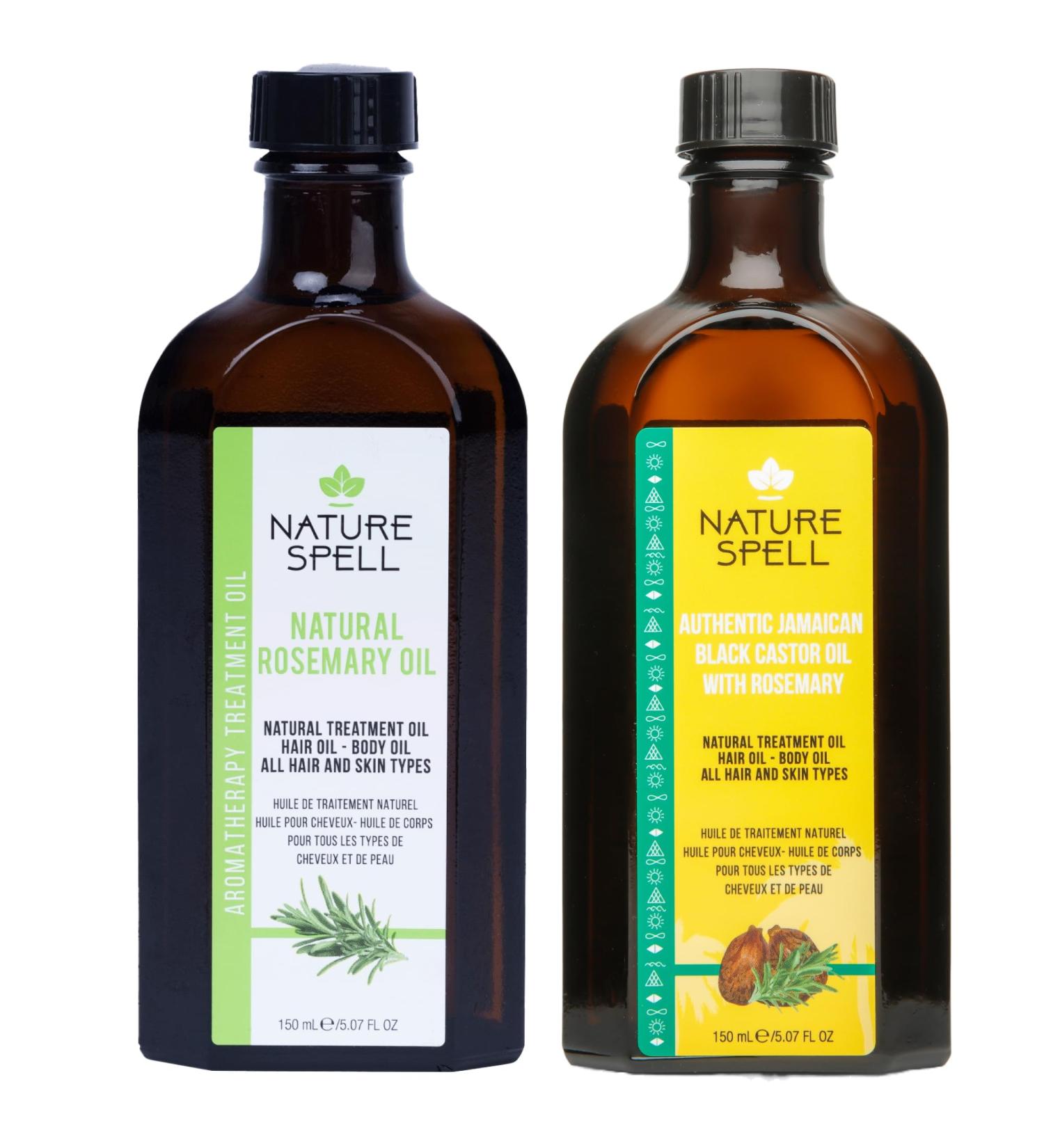 Nature Spell Rosemary Oil Duo for Hair & Skin - 2 x 150ml Bottles | Hair Growth & Repair | Pre-Diluted with Almond & Castor Oil - Buy Online on GoSupps.com