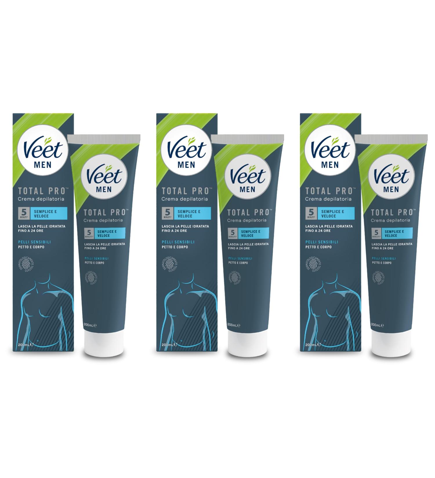 Reckitt Benckiser Veet Total Pro Hair Removal Cream for Men for Chest and Body for Sensitive Skin Classic Hair Removal 3 Packs of 200 ml - Buy Online on GoSupps.com