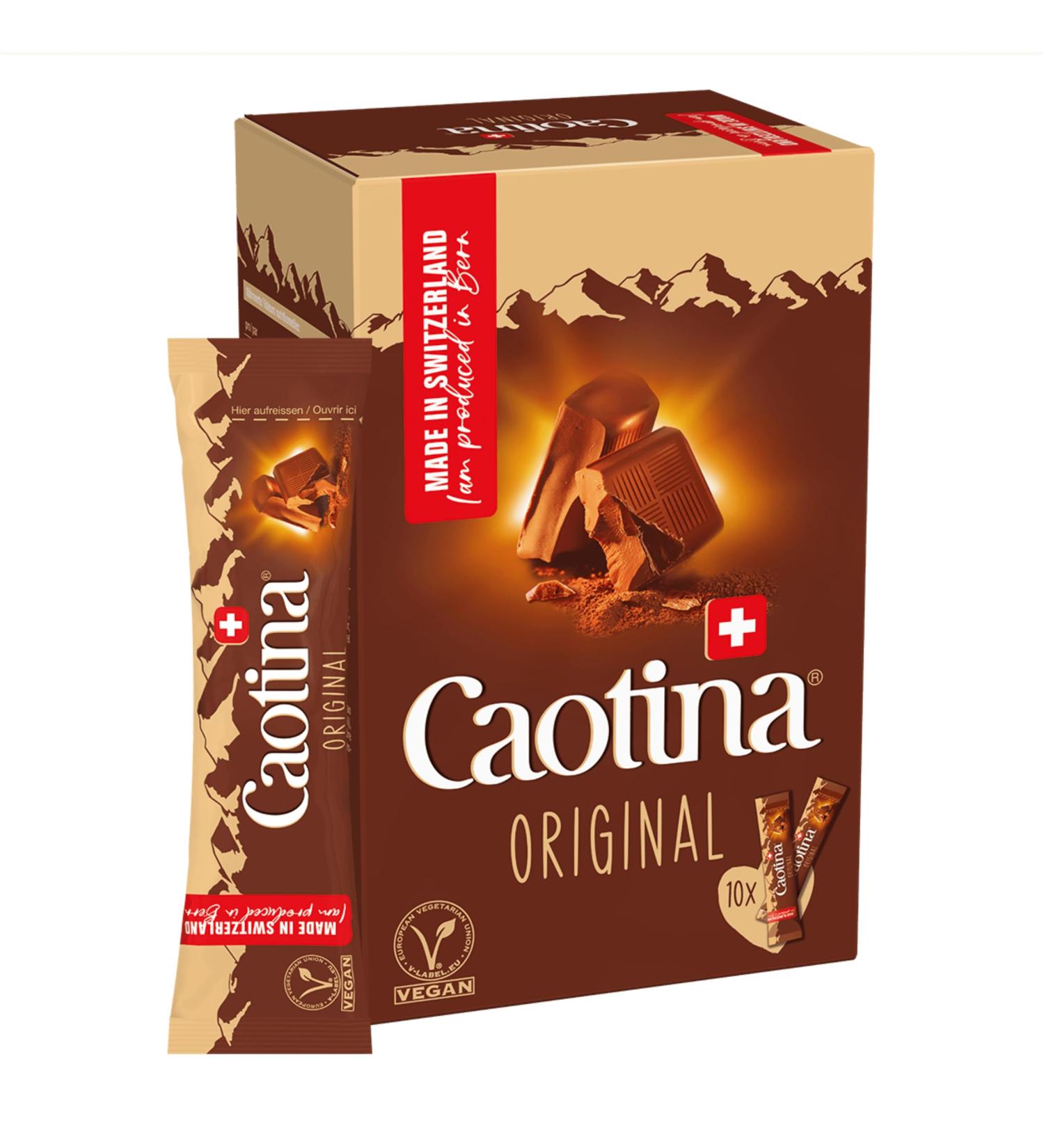 Caotina Original Drinking Chocolate Sticks | Swiss Cocoa Powder for Hot Chocolate | Sustainable & Certified | 10 x 15g Pack - Buy Online on GoSupps.com