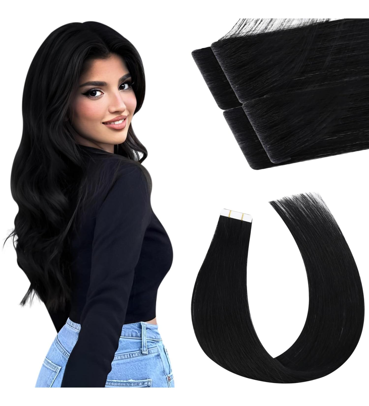 Moresoo Virgin Tape-In Extensions | Real Hair Remy Tapes | Invisible Adhesive Extensions | 5 Pieces 55 cm #1 - Buy Online on GoSupps.com