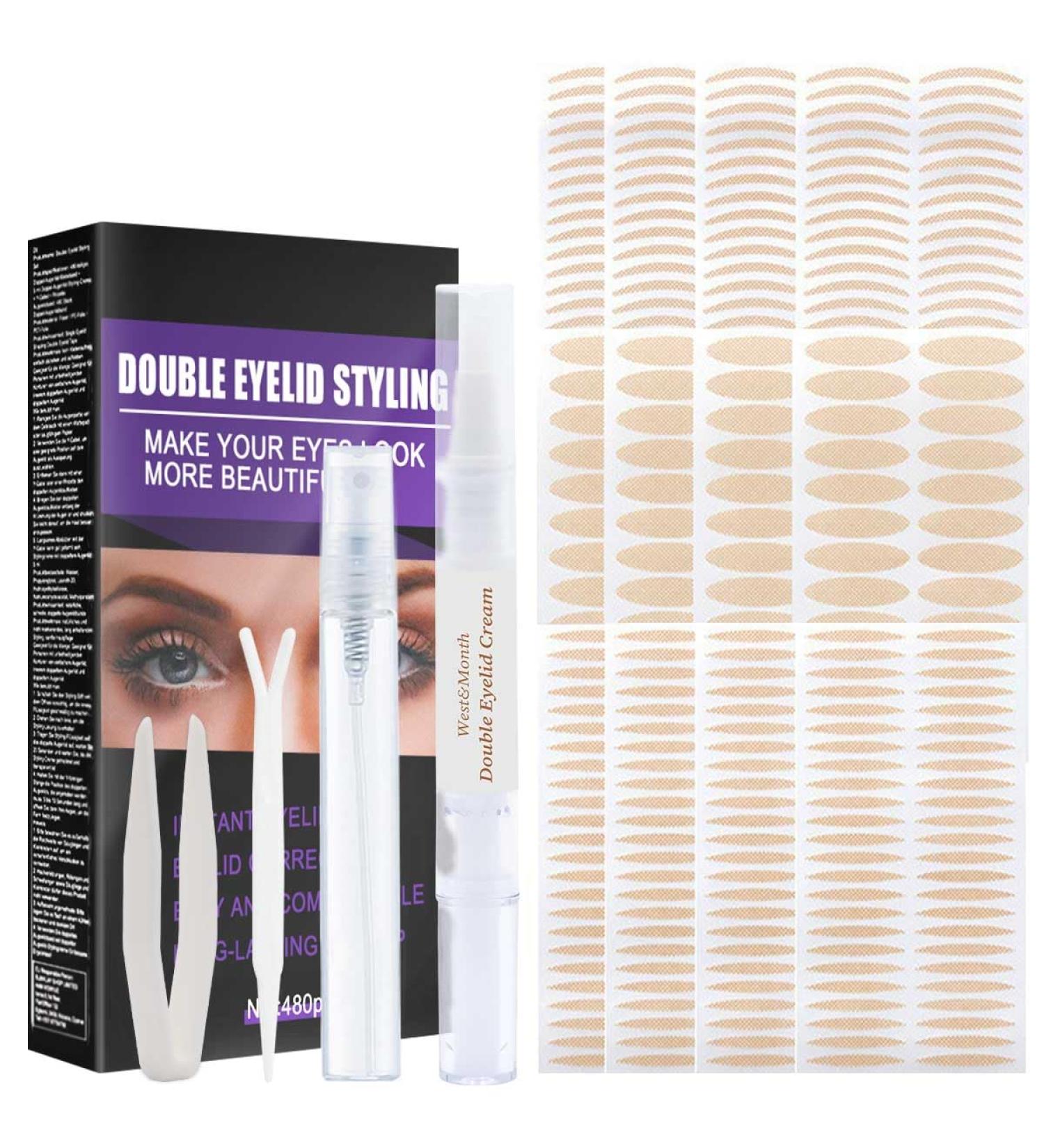 Pinkiou Eyelid Tape 480 PCS - Invisible Eye Lid Lift Strips for Hooded Eyes with Droopy Eyelid Lift Cream - Makeup Accessories - Buy Online on GoSupps.com