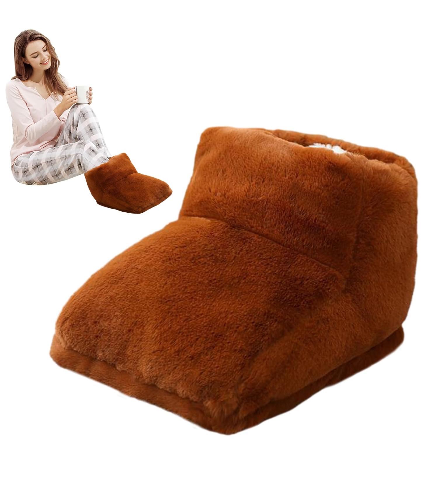 Zceplem Heated Foot Warmer - Cozy Under Desk Slippers | Rechargeable Heating Pillows for Men & Women | Thickened Comfort at Home & Work | Brown - Buy Online on GoSupps.com
