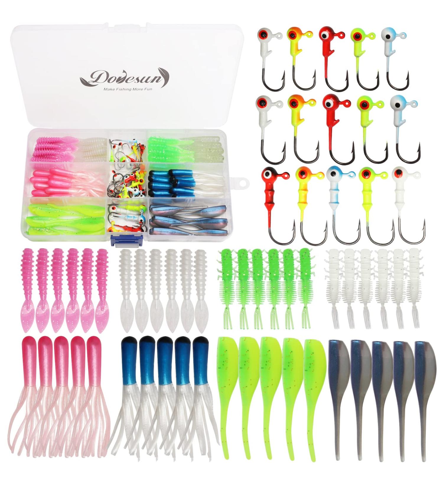 Dovesun 110pcs Crappie Lures with Jig Heads Hooks Kit - Soft Plastic Grubs and Tubes Bait - 80Pcs 1/8 1/16 1/32 oz, 30Pcs Crappie Jigs Fishing Lures Kit - Saltwater Freshwater Fishing - 109PCS-95PCS - Buy Online on GoSupps.com