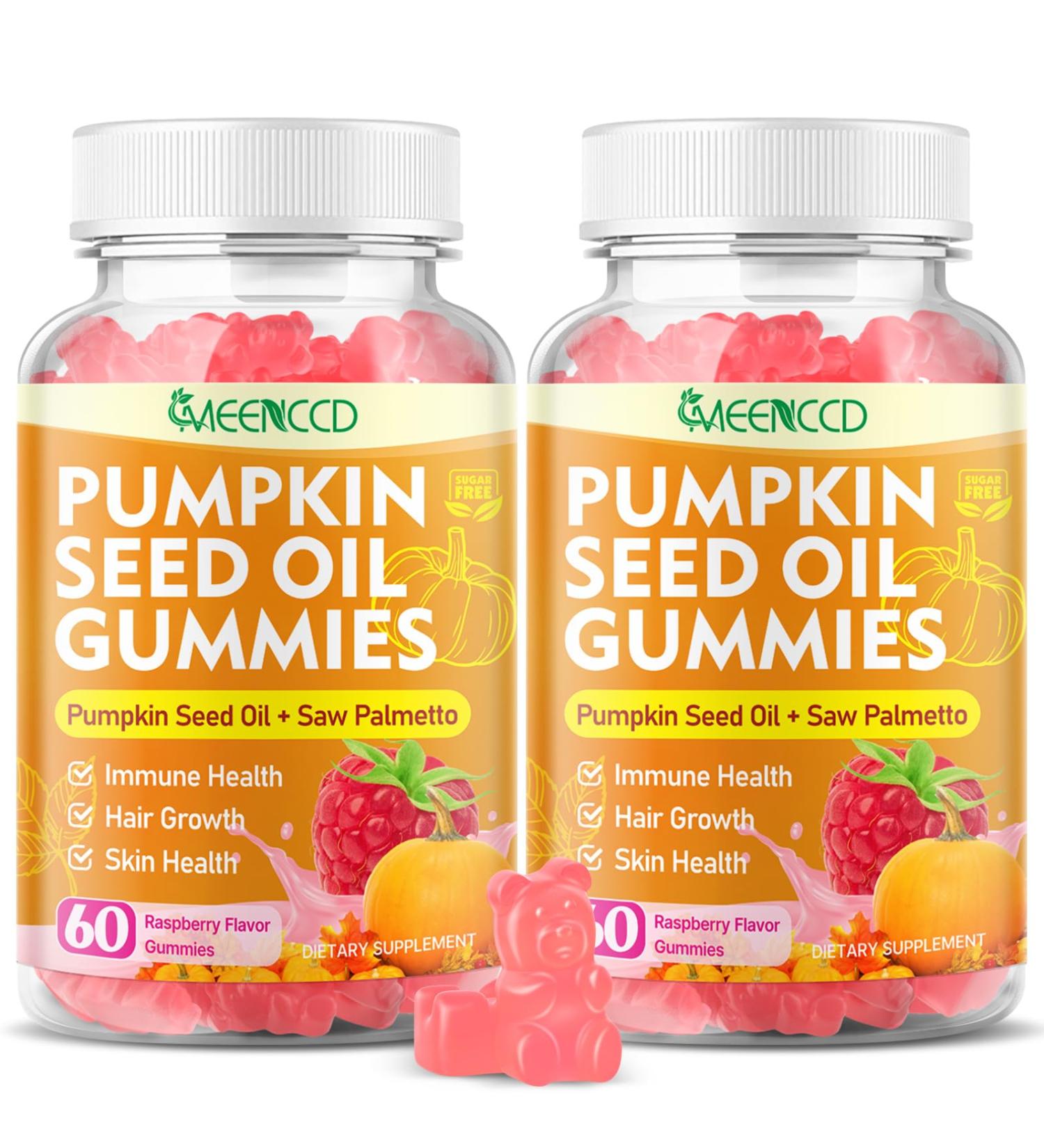 2 Pack Pumpkin Seed Oil Gummies with Saw Palmetto Pumpkin Seed Oil for Hair Growth Skin Health and Immune Support Pumpkin Seed Extract for Women Men Sugar-Free Raspberry Flavor 120 Count 60 Count (Pack of 2) - Buy Online on GoSupps.com