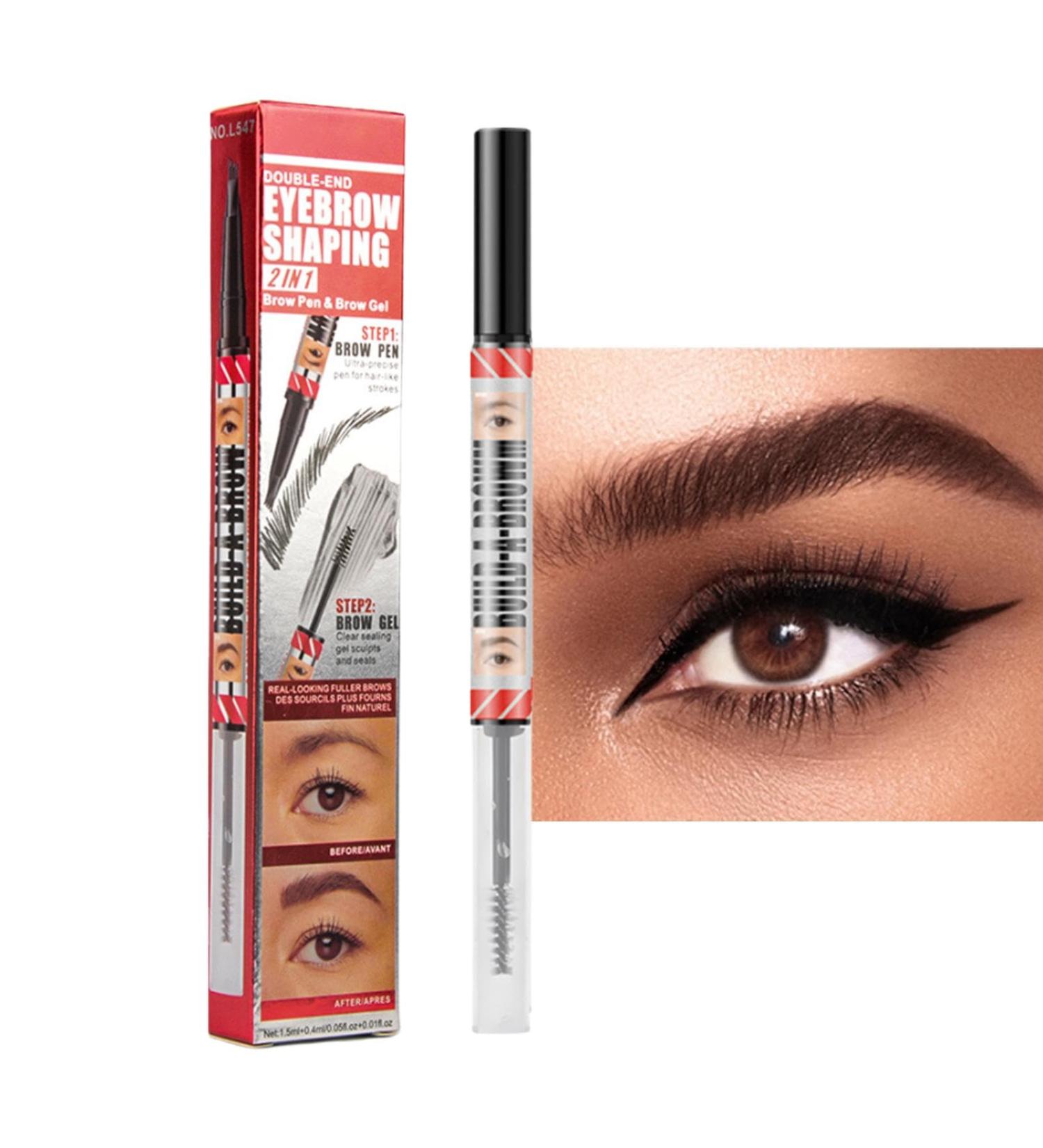  Krujecnt Microblading Eyebrow Pen Waterproof Microblading Eyebrow Pencil | Waterproof Double-Ended Eyebrow Pencil and Tinted Gel 4 Forked Tips - Hair Ink Pen - Buy Online on GoSupps.com