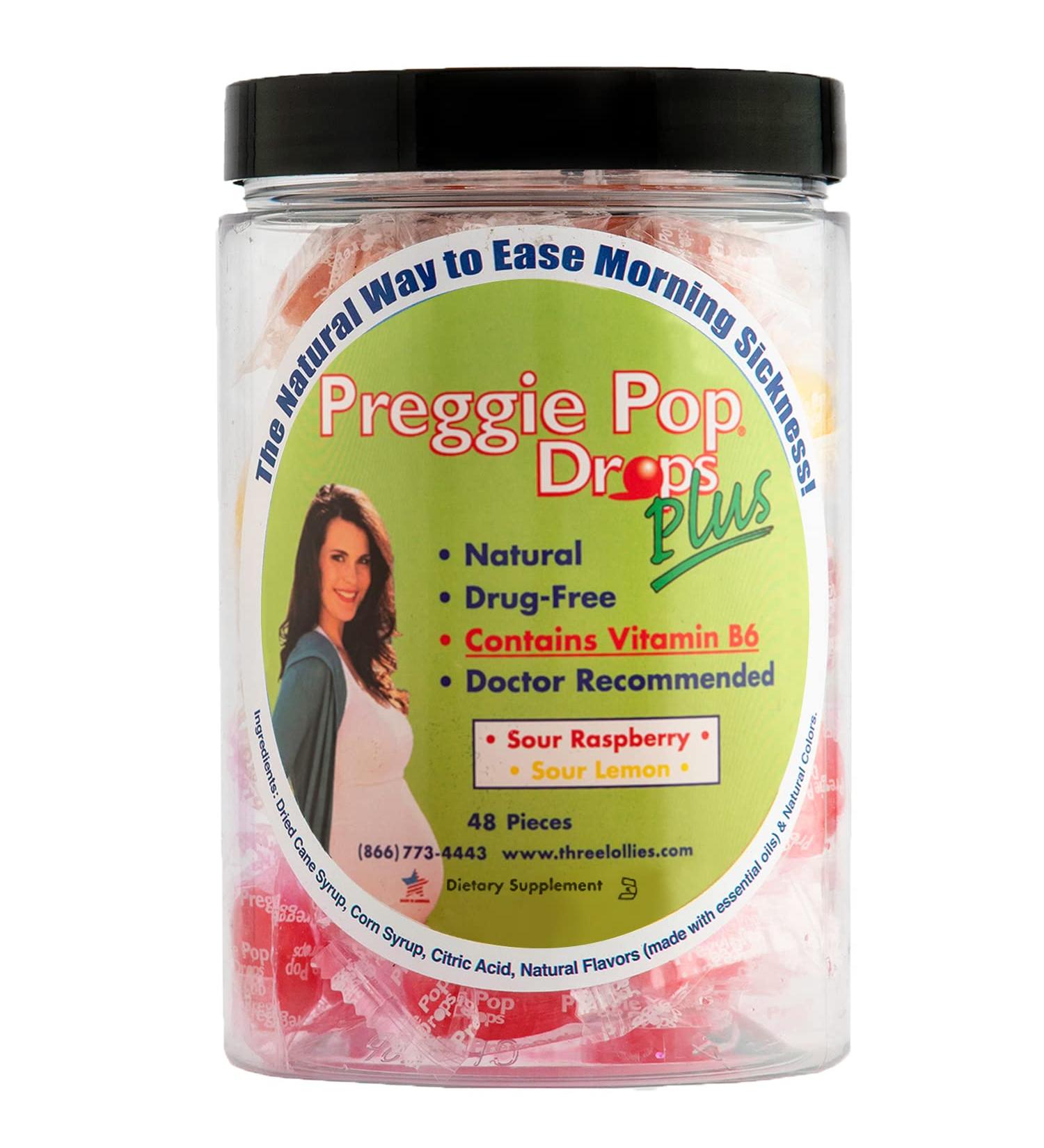 Preggie Pop Drops Plus - Vitamin B6 Morning Sickness Relief Candy | Sour Raspberry & Lemon - 48 Count - Buy Online on GoSupps.com