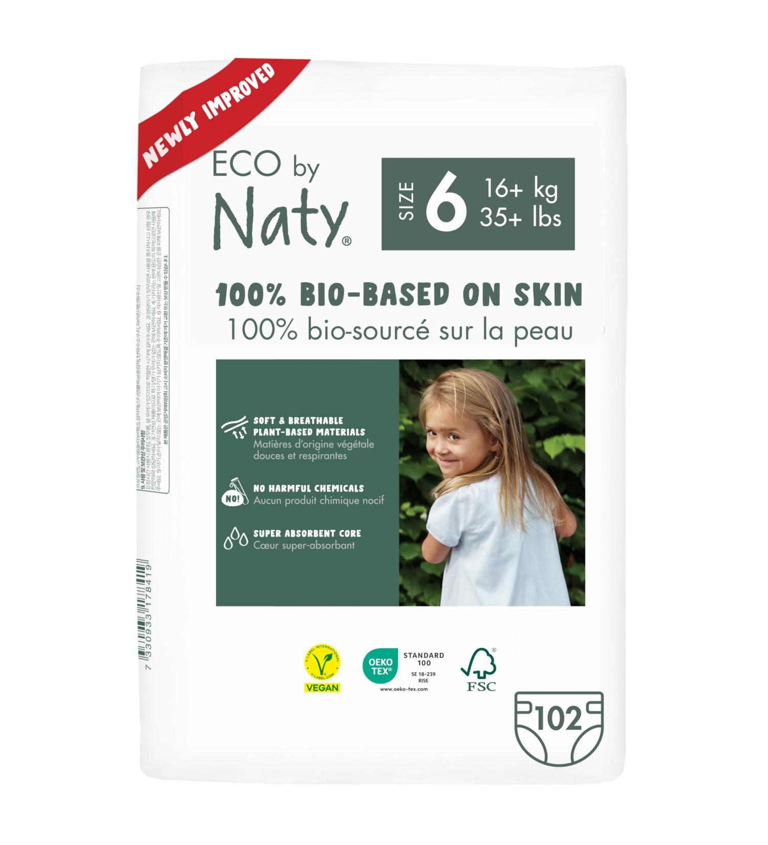 Eco by Naty Baby Eco Diapers Size 6 | 102 Premium Bio Diapers | Plant-Based Environmentally Friendly & Ideal for Sensitive Skin - Buy Online on GoSupps.com