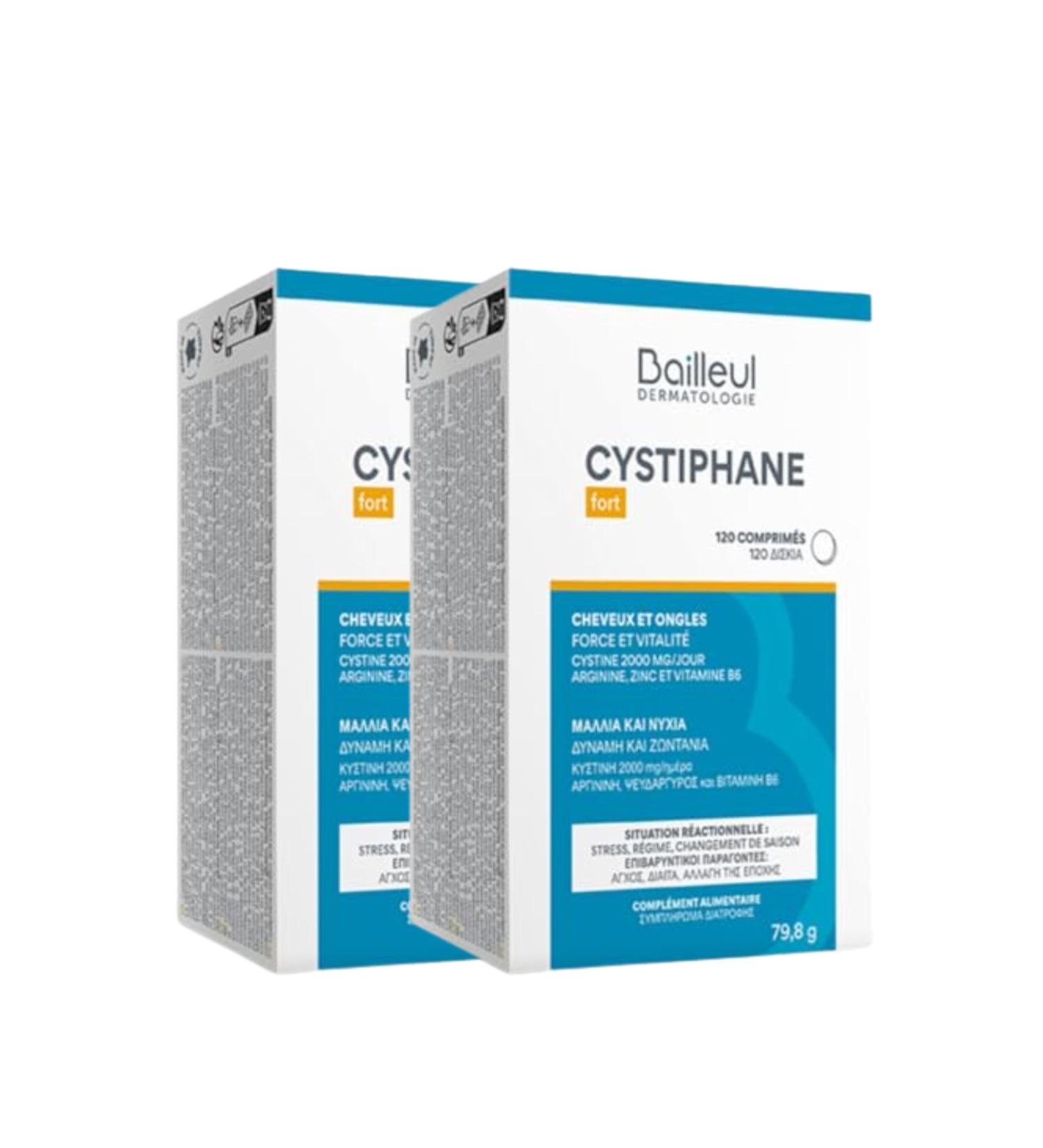 Bailleul | Cystiphane Fort | Hair & Nail Supplement | Strength & Vitality | Hair Resistance | Reactive Hair Loss (Stress Diet) | Cystine Vitamin B6 | 2x120 Tablets - Buy Online on GoSupps.com