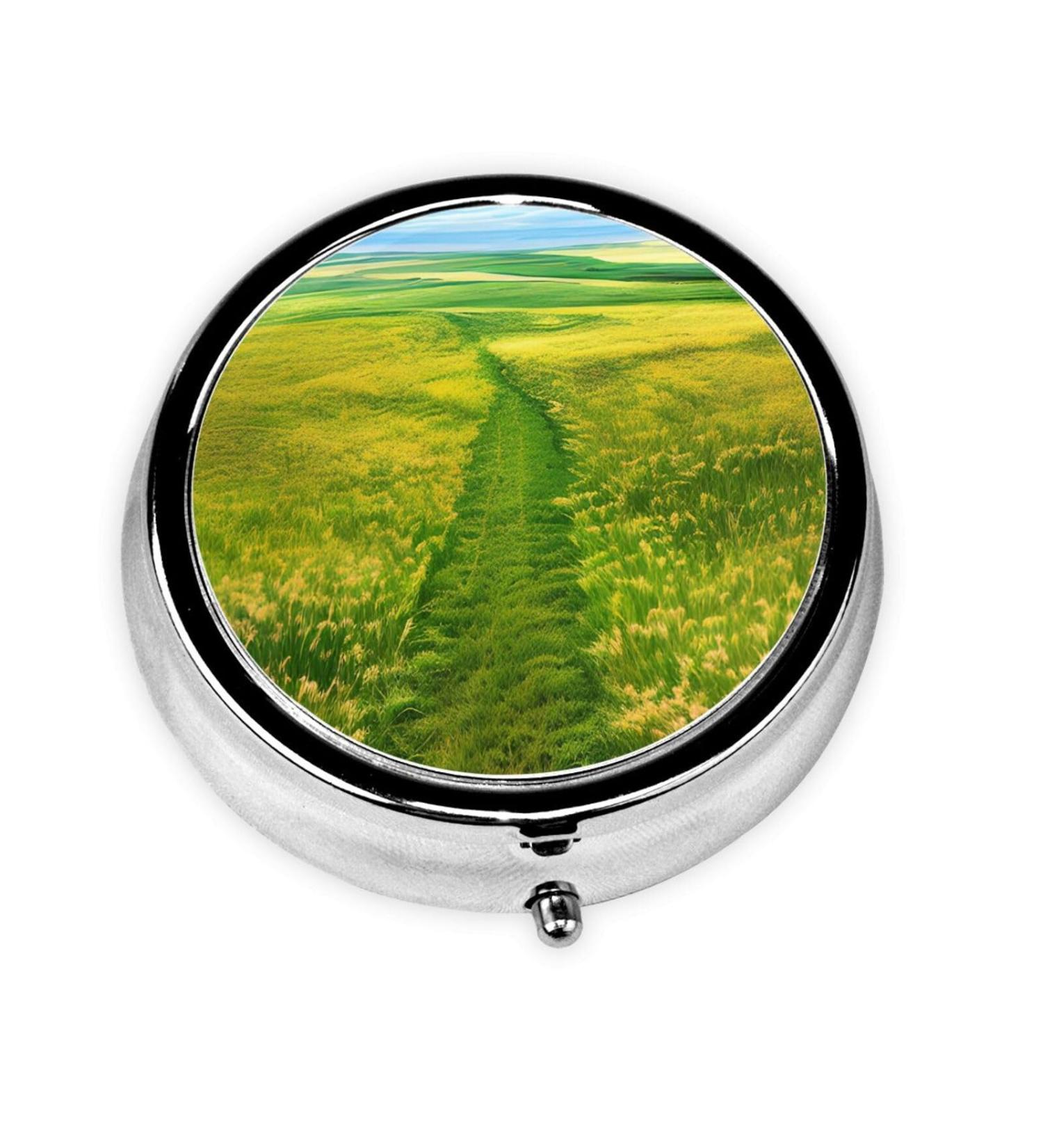 Grassland Paths Round Pill Box - 3 Compartment Travel Organizer for Pills | Portable Pill Storage for International Travel - Buy Online on GoSupps.com