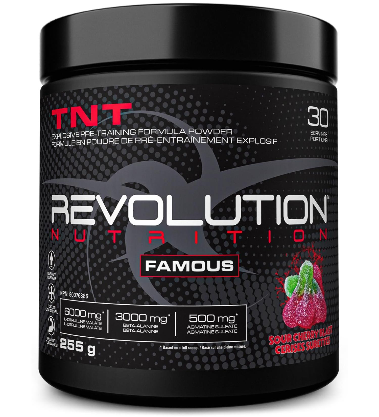 Revolution Nutrition TNT Pre-Workout Powder Pumps & Strength Extreme Intensity Hyper Concentrate Citrulline Malate 2:1 Beta Alanine Agmatine Sulfate Caffeine For Men & Women 255g 30 Servings (Sour Cherry Blast 0.56 Pound) - Buy Online on GoSupps.com