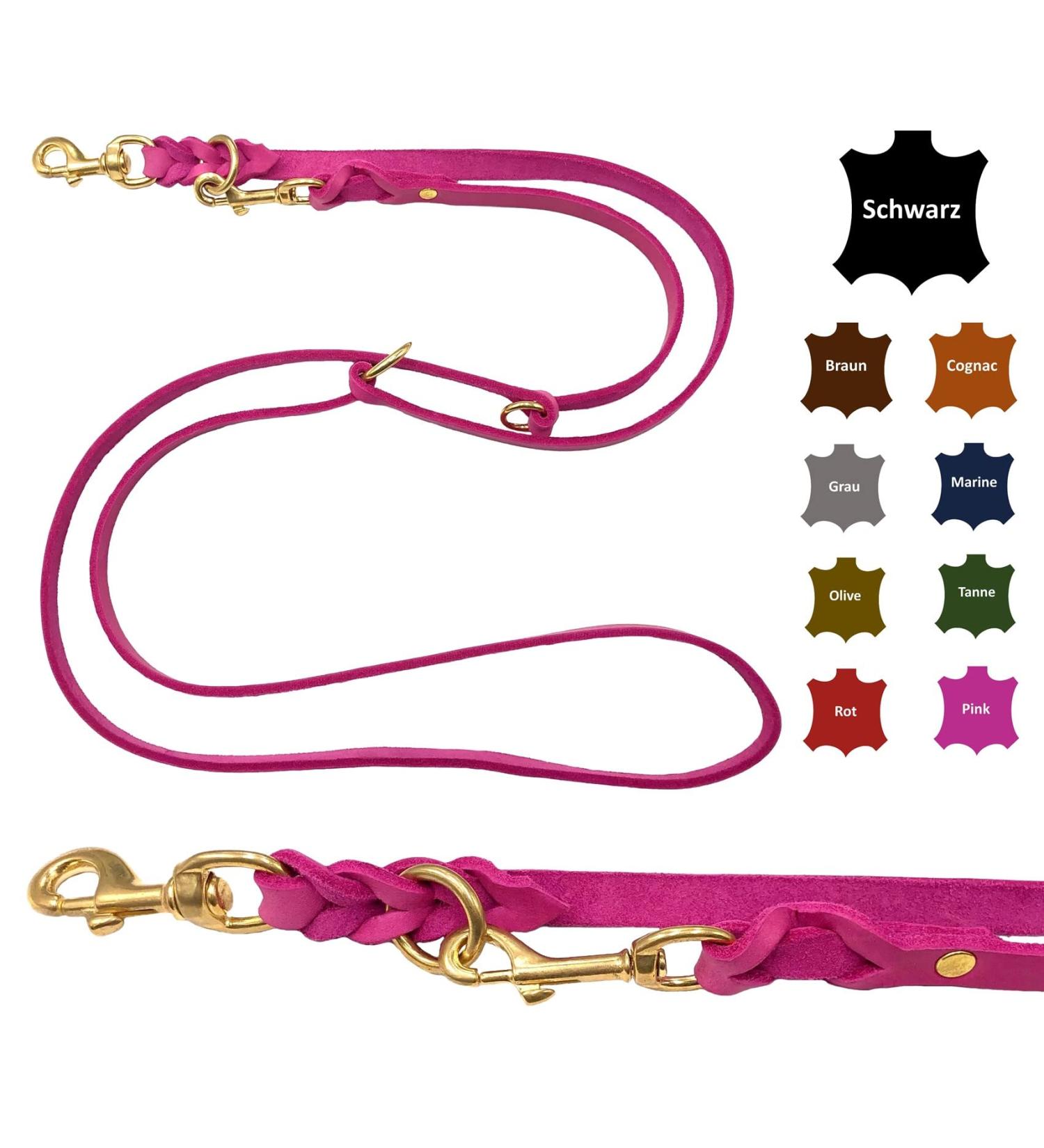 Dogeleine Adjustable Double Linen Leash for Small & Large Dogs - Premium Fat Leather & Brass 2.80m x 8mm Pink | International Shipping - Buy Online on GoSupps.com