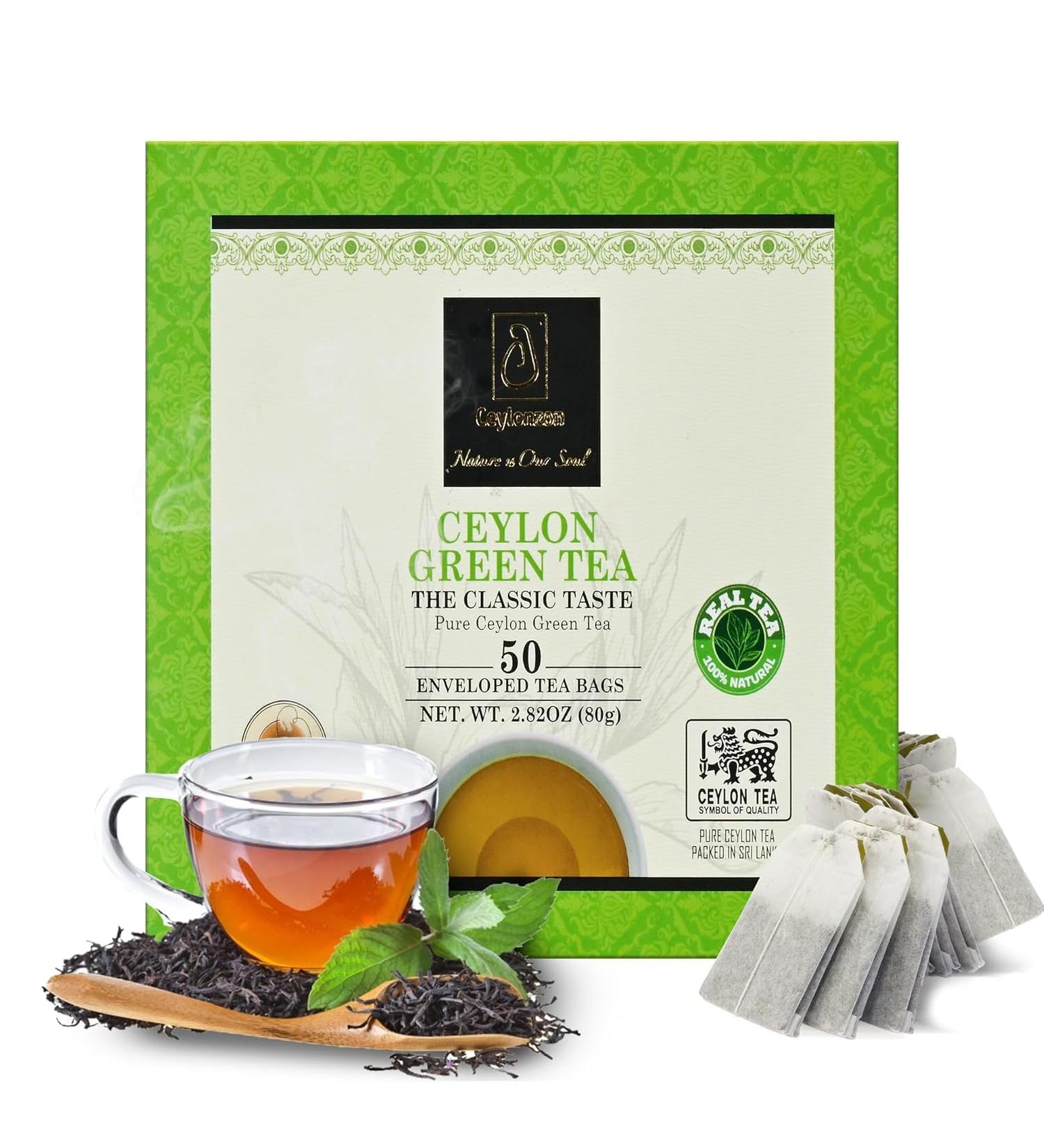 Premium Ceylon Green Tea Classic Taste 50 Individually Foil-Wrapped Tea Bags Fresh Rich Flavor of Natural Green Tea Leaves 50 Count (Pack of 1) - Buy Online on GoSupps.com