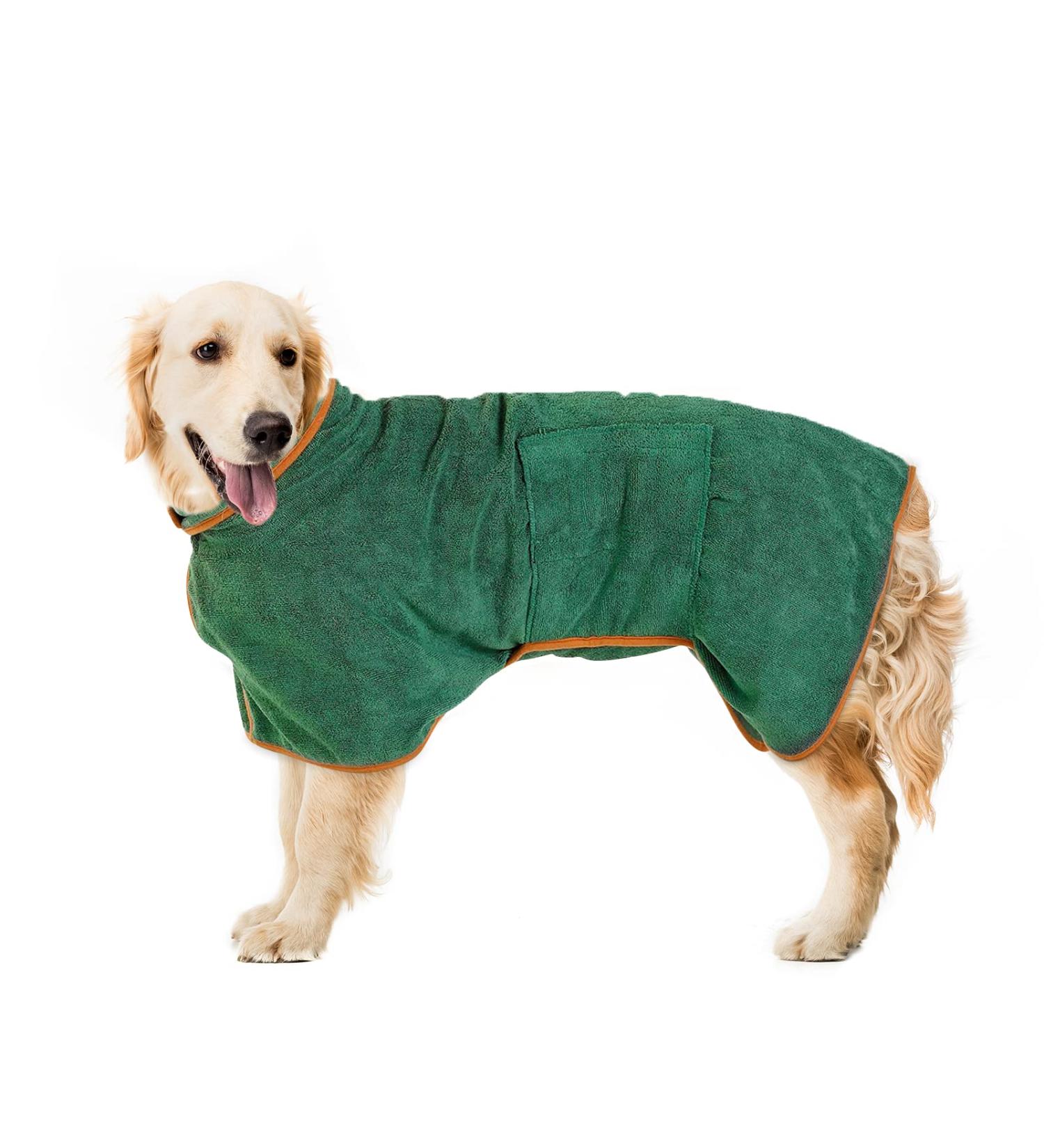 Pejoye XL Green Dog Drying Coat - Fast Absorbent Microfibre Bath Robe Towel for Pets - Buy Online on GoSupps.com