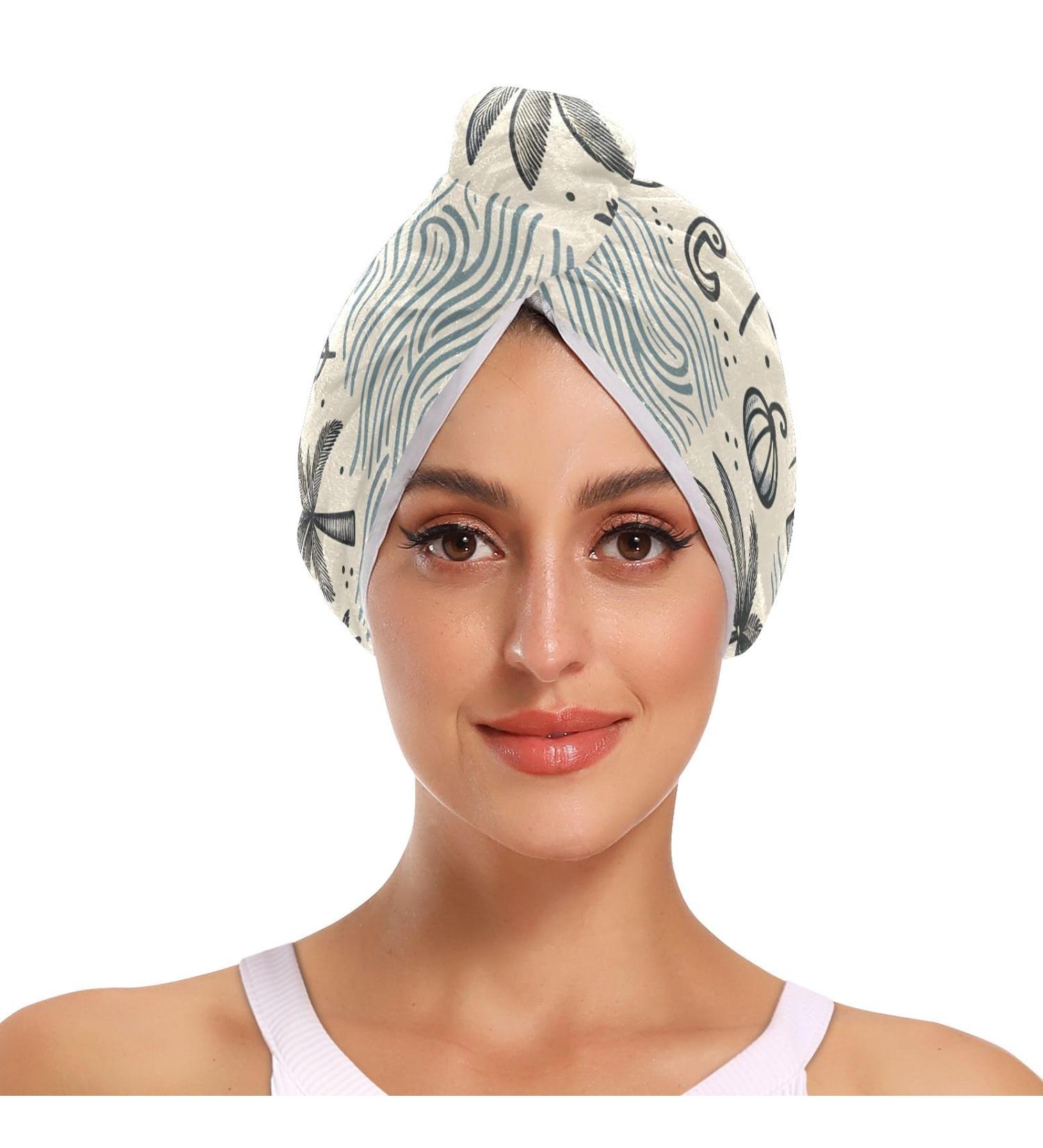 Shop Coconut Tree Hair Towel 2 Pack - Super Absorbent Quick Dry Hair Turbans for Women & Girls - Buy Online on GoSupps.com