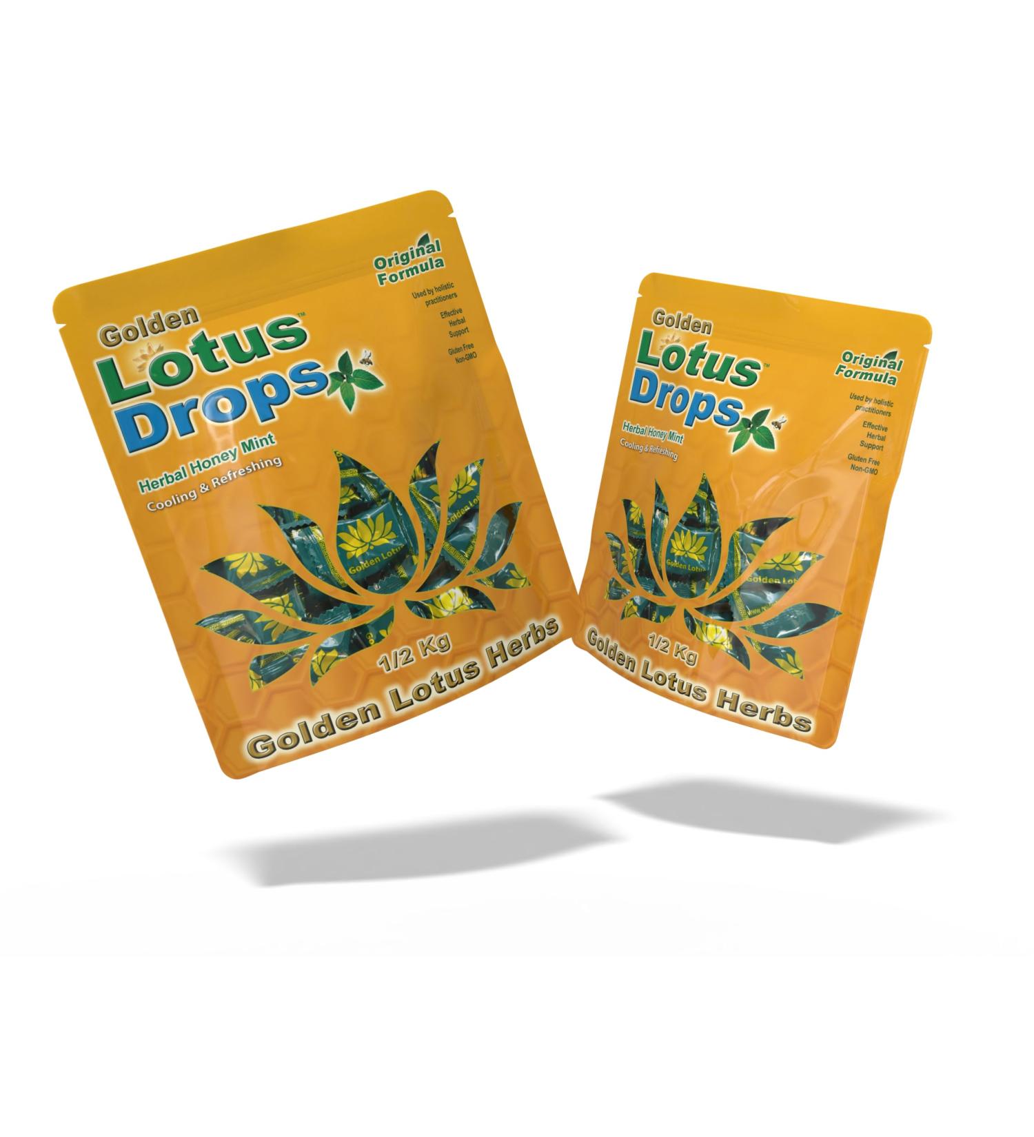Golden Lotus Drops Original Herbal Formula Soothing Honey Mint Lozenges Natural Herbal Cough Drops 1 kg Total (2 x 1/2 kilo Bulk Bags)