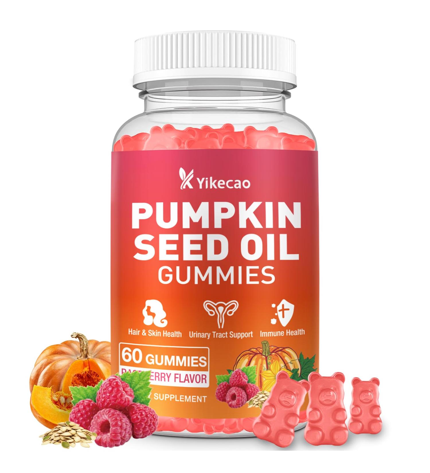 Yikecao Pumpkin Seed Oil Gummies Pumpkin Seed Oil Supplement with Saw Palmetto for Hair Growth Youthful Skin & Prostate Health Non-GMO Gluten Free Vegan Sugar Free Raspberry Flavor 60 Count - Buy Online on GoSupps.com