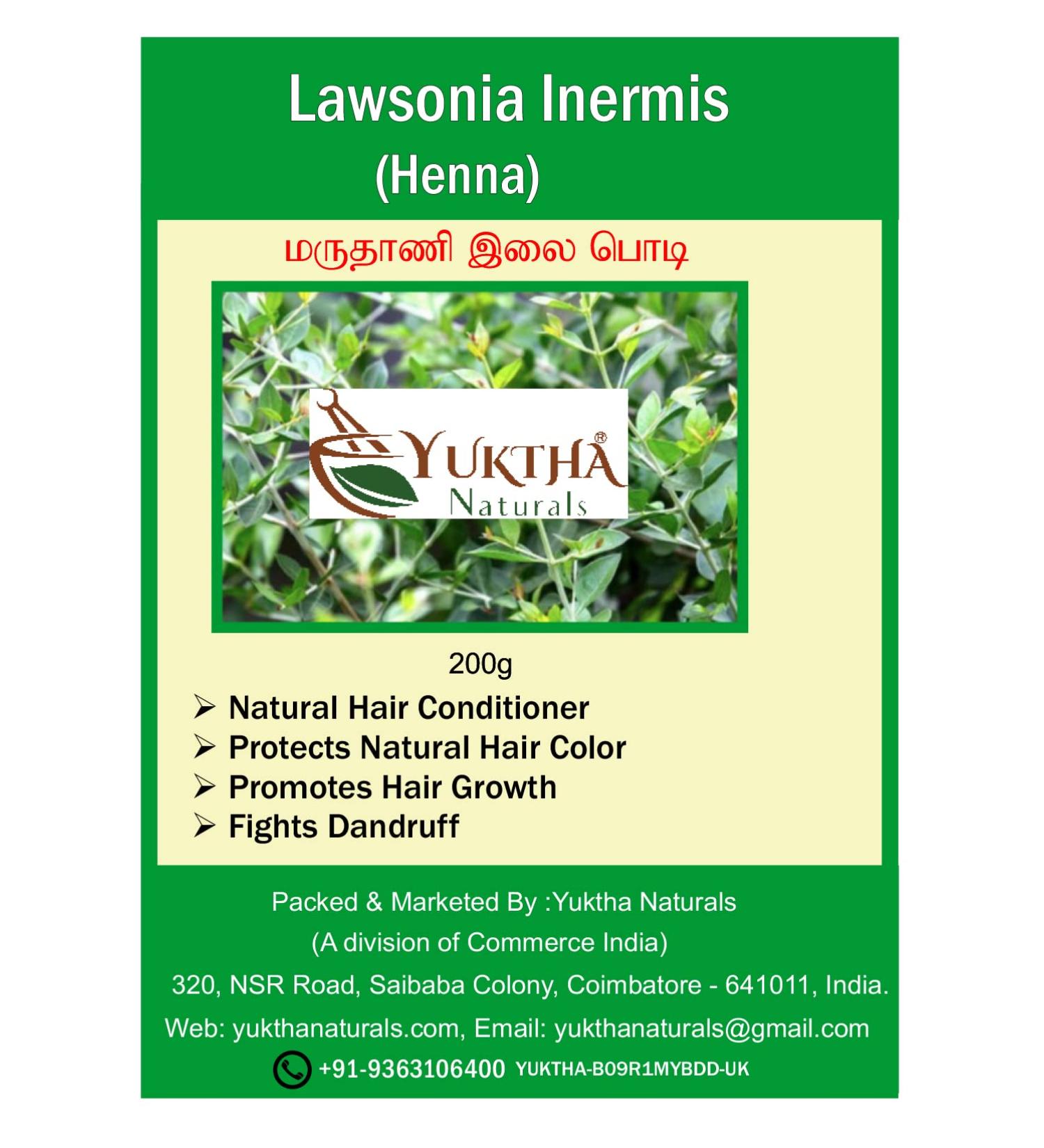 Yuktha Naturals Henna Powder - 200g/7oz | Maruthani Ilai | Lawsonia Inermis - Buy Online on GoSupps.com