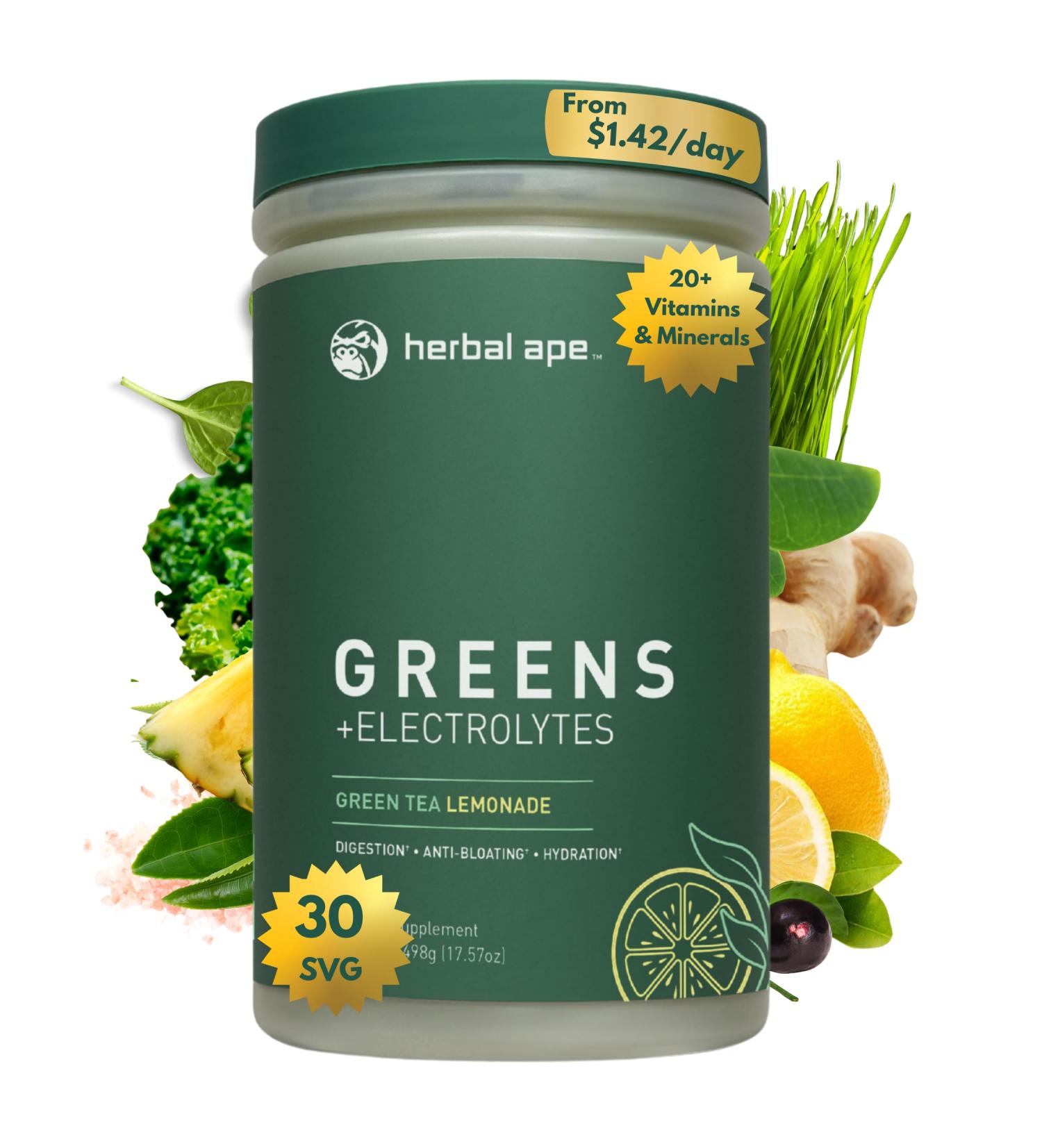 Nutrition Daily Super Greens & Electrolytes Powder Gut Health Hydration Energy & Bloating Relief Spirulina Chlorella Pre & Probiotics Digestive Enzymes Fiber Sugar Free 30 SVG Green Tea Lemonade 1.1 Pound (Pack  - Buy Online on GoSupps.com