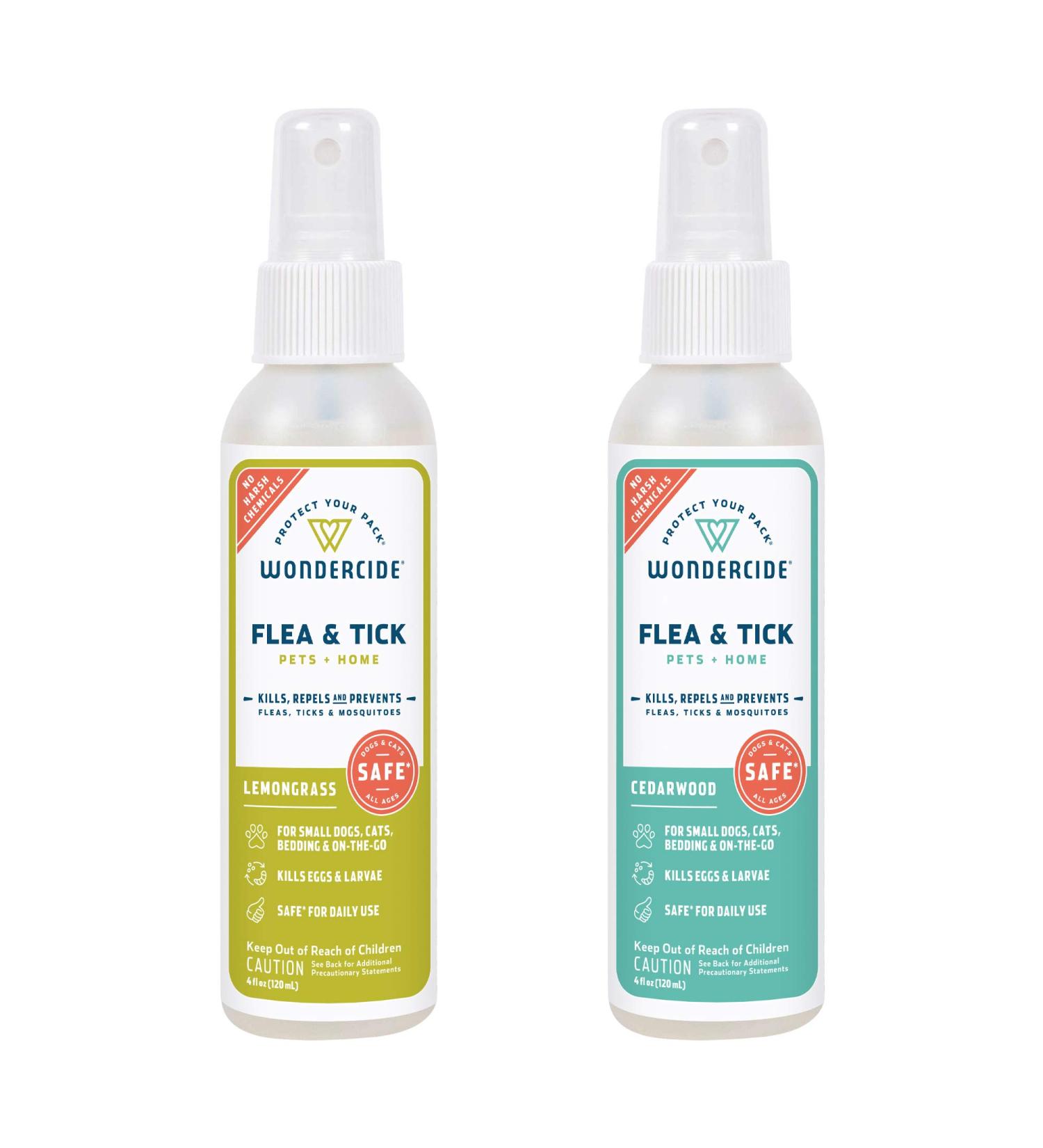 Natural Flea and Tick Spray for Dogs, Cats & Home - Wondercide Cedarwood & Lemongrass - Pet Safe - 4 oz 2-Pack - Buy Online on GoSupps.com
