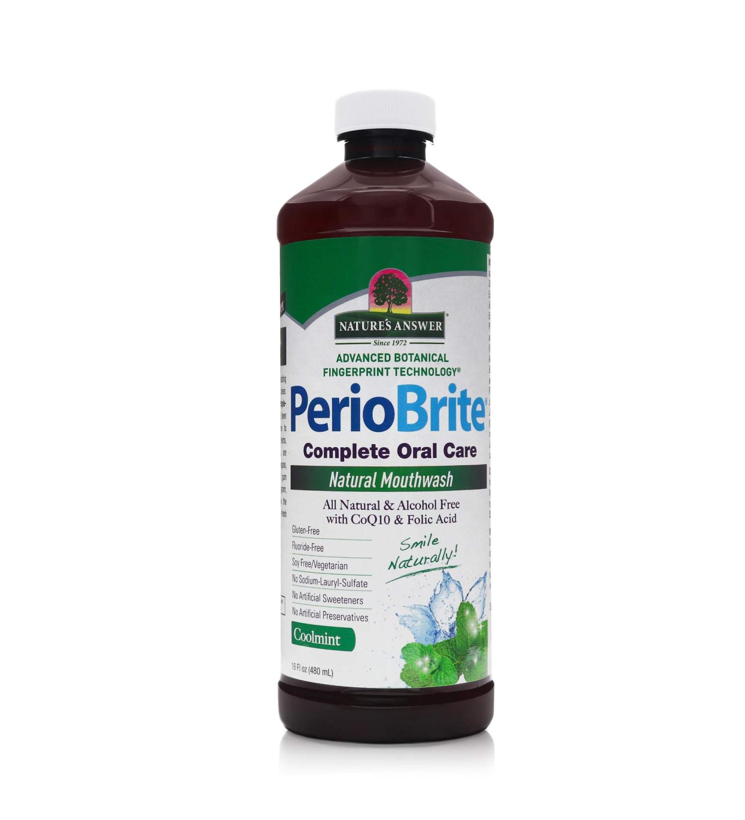Nature's Answer Periobrite Cool Mint All-Natural Mouthwash | Promotes Healthy Teeth & Gums | Fights Bad Breath | Flouride-Free Alcohol-Free & Gluten-Free | No Articial Preservatives 16oz (2 Pack) Cool Mint 16 Fl Oz (Pac...