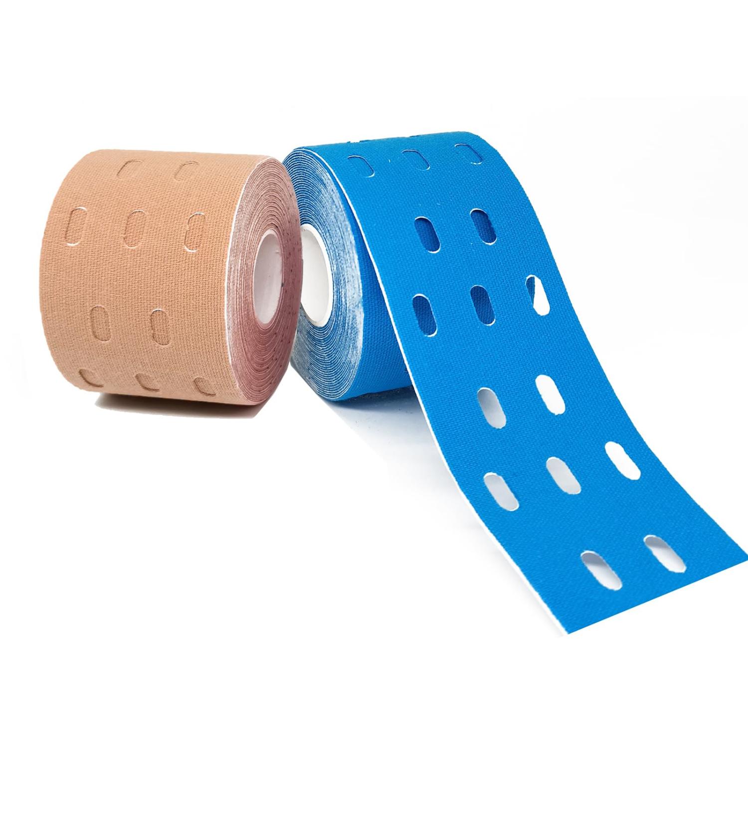 2 Rolls Kinesiology Tape with Breathable Holes Physio Athletic Tape Elastic Sports Tape Muscles Lift Tape for Pain Relief 2" x 16.4 feet/Roll Blue+Beige - Buy Online on GoSupps.com