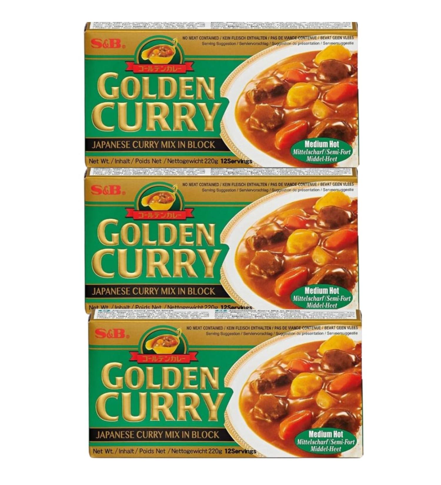 S&B Golden Curry Green 3x220g - Japanese Vegetarian Curry Mix - Medium Flavor | Heartforcards Shipping Protection - Buy Online on GoSupps.com