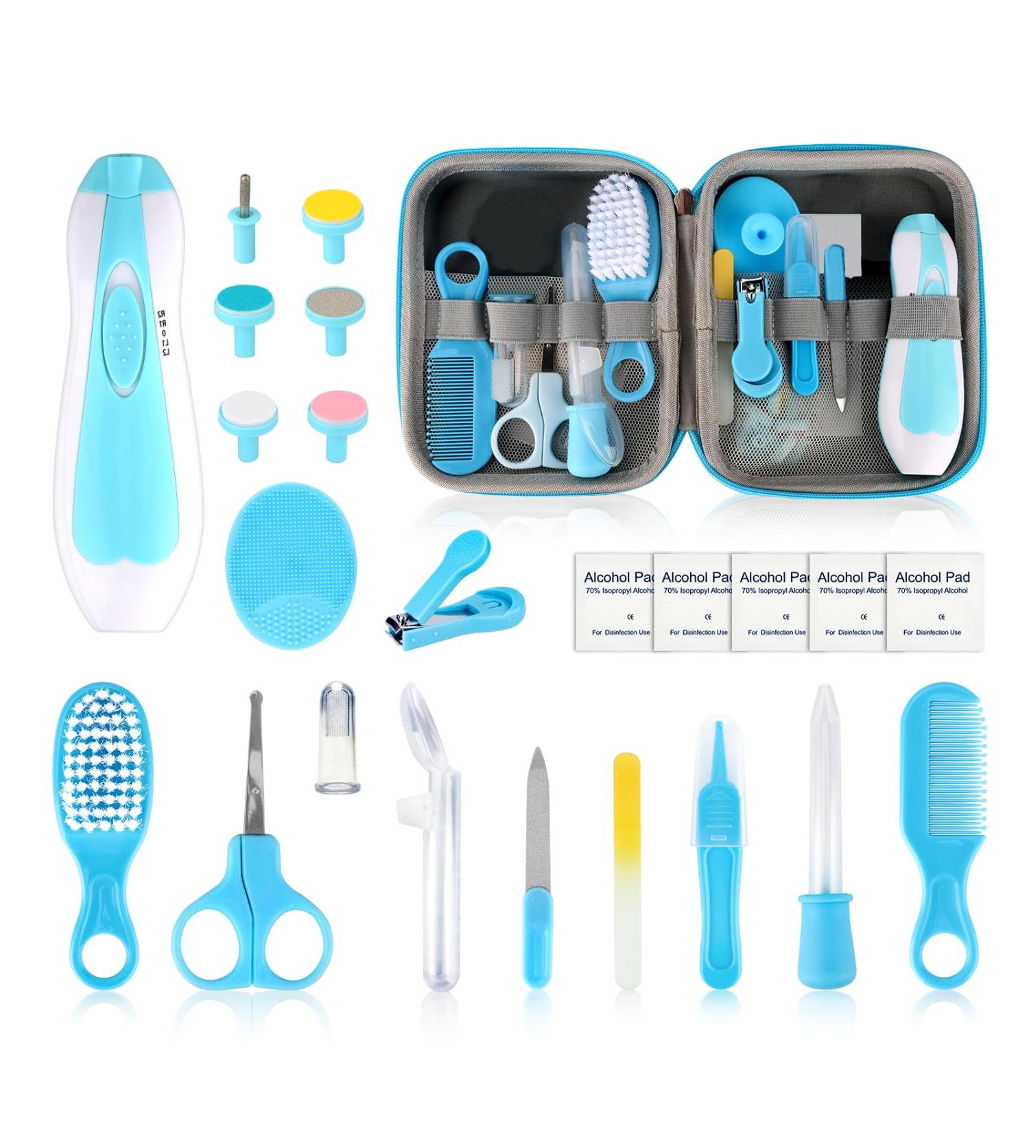 Baby Grooming Kit - 26 in 1 Nursery Essentials Baby Registry Shower Gift for Newborns Infants Toddlers Boys Girls Kids-Safety Baby Comb Brush Finger Toothbrush Nail Clippers Scissors(Blue) - Buy Online on GoSupps.com