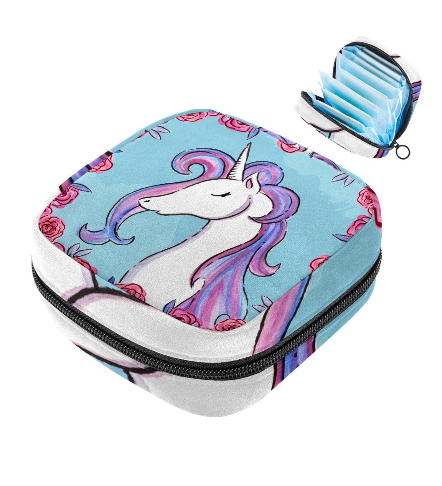 Menstruation Pad Bag with Zipper | Cute Unicorn & Rose Designs | Women s Napkin & Tampon Collecting Bags - Buy Online on GoSupps.com