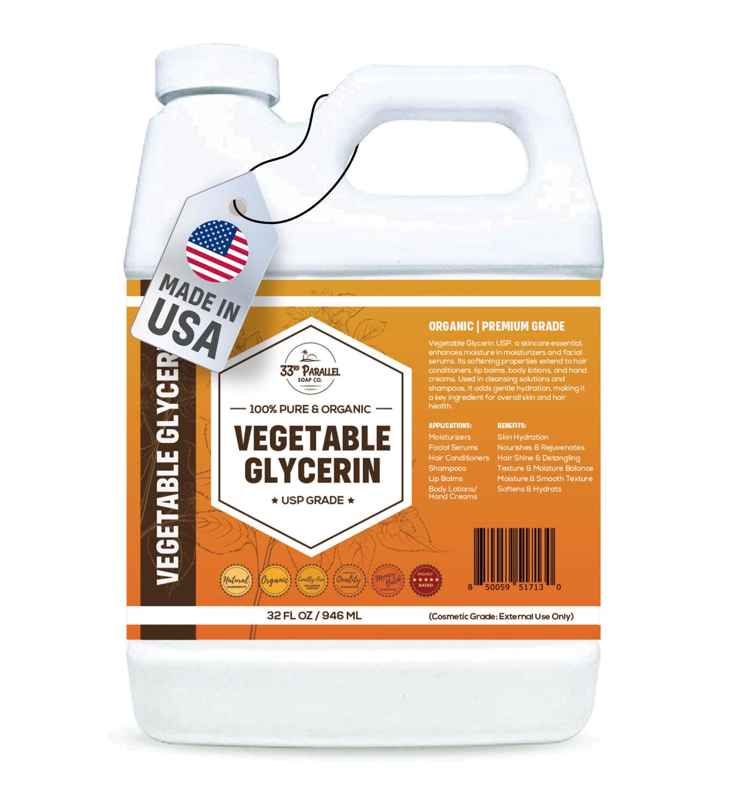 Organic Vegetable Glycerin USP (32 oz) Grade Liquid Natural, Non-GMO | Cosmetics, Skin, Hair Care, Soap Making, DIY Beauty | Excellent Humectant Qualities, Amazing Skin & Hair Benefits | 32 FL OZ - Buy Online on GoSupps.com